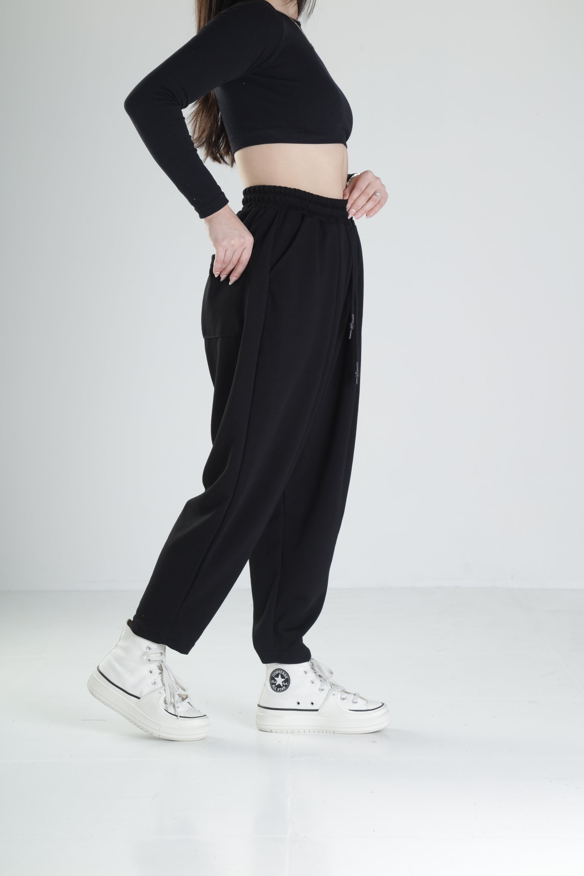 Pileli Siyah Jogger Pantolon COC2094