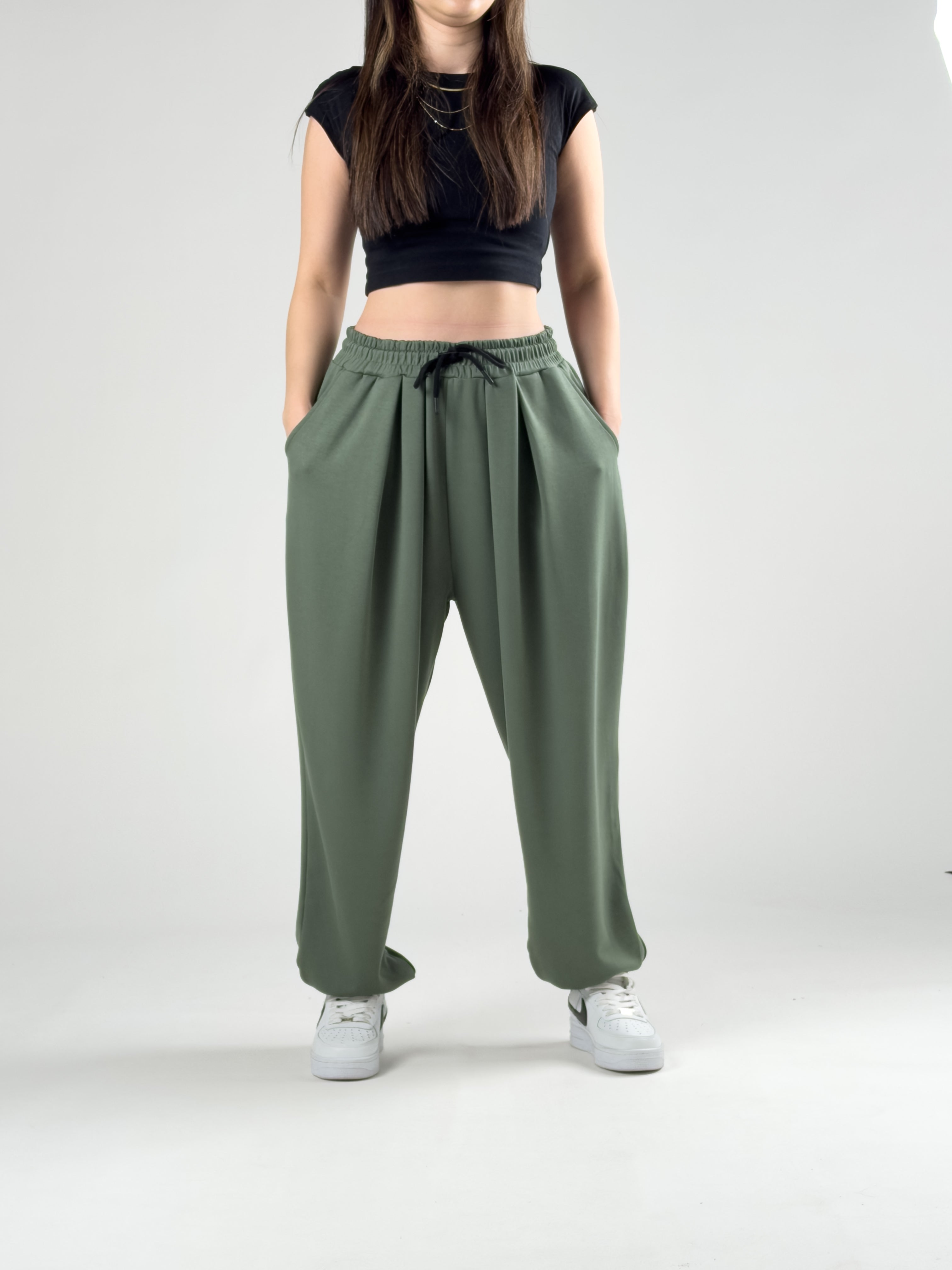 Pileli Yeşil Kadın Jogger Pantolon COC2845
