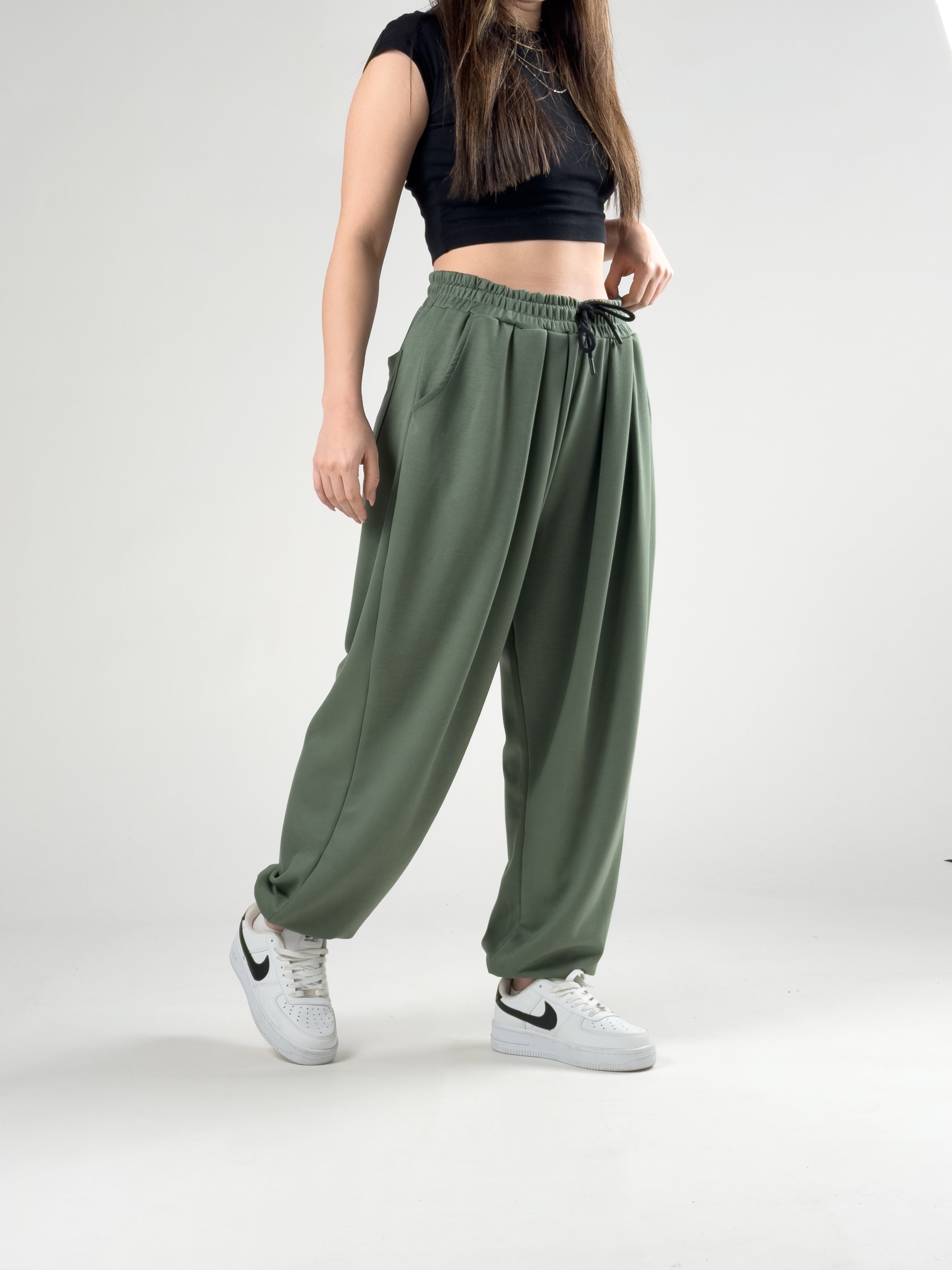 Pileli Yeşil Kadın Jogger Pantolon COC2845