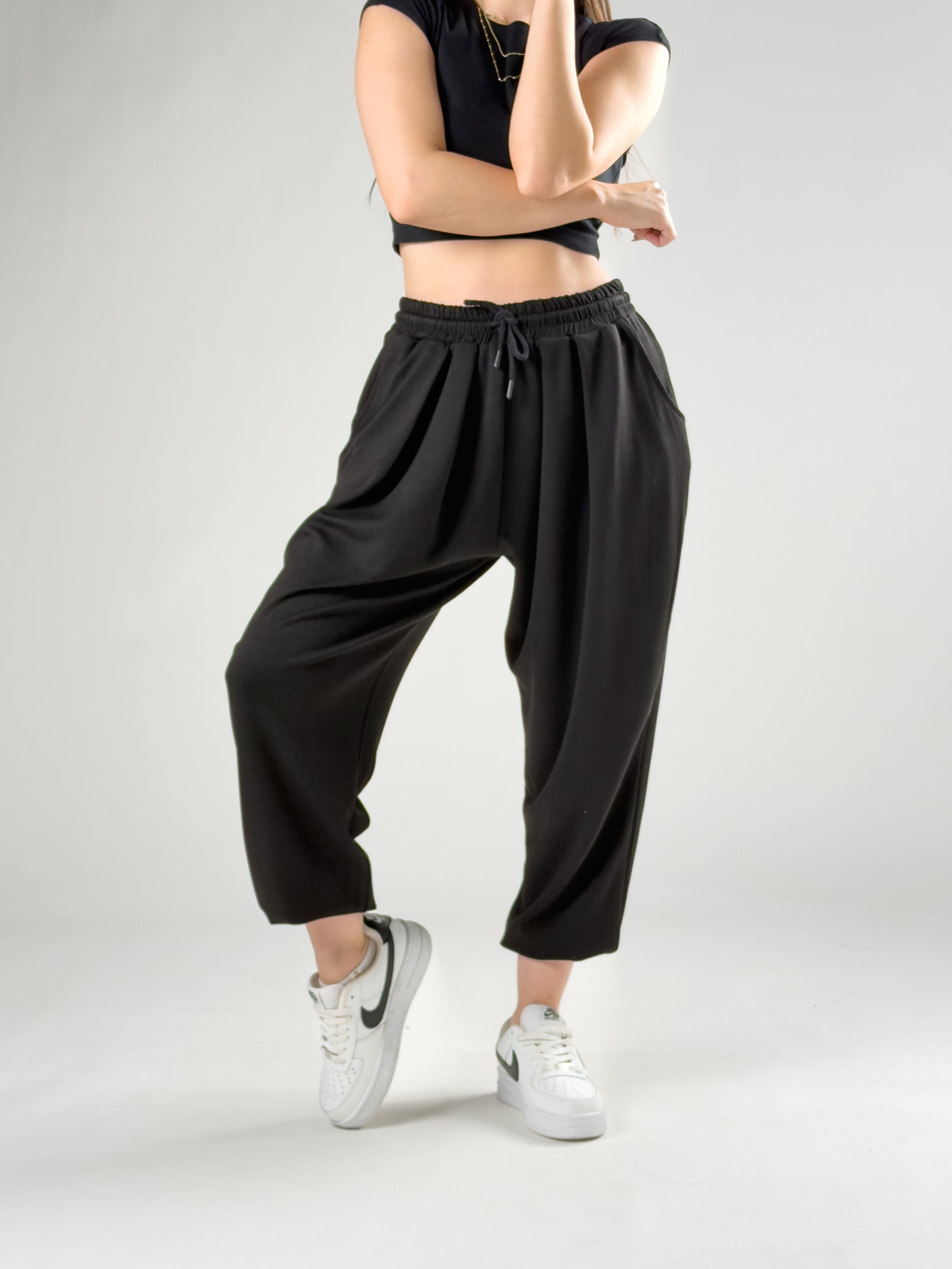 Pileli Siyah Kadın Jogger Pantolon COC2849