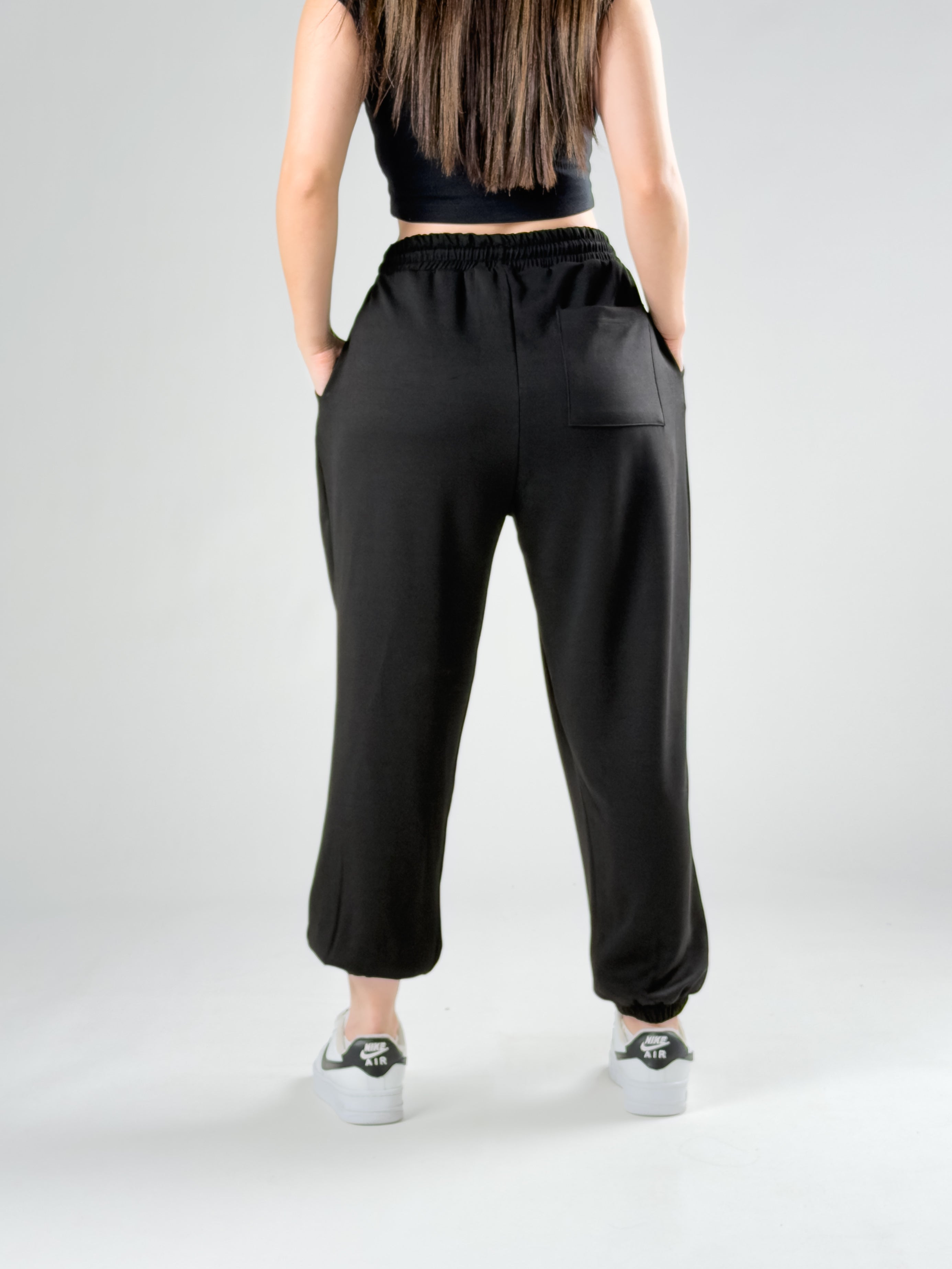 Pileli Siyah Kadın Jogger Pantolon COC2849