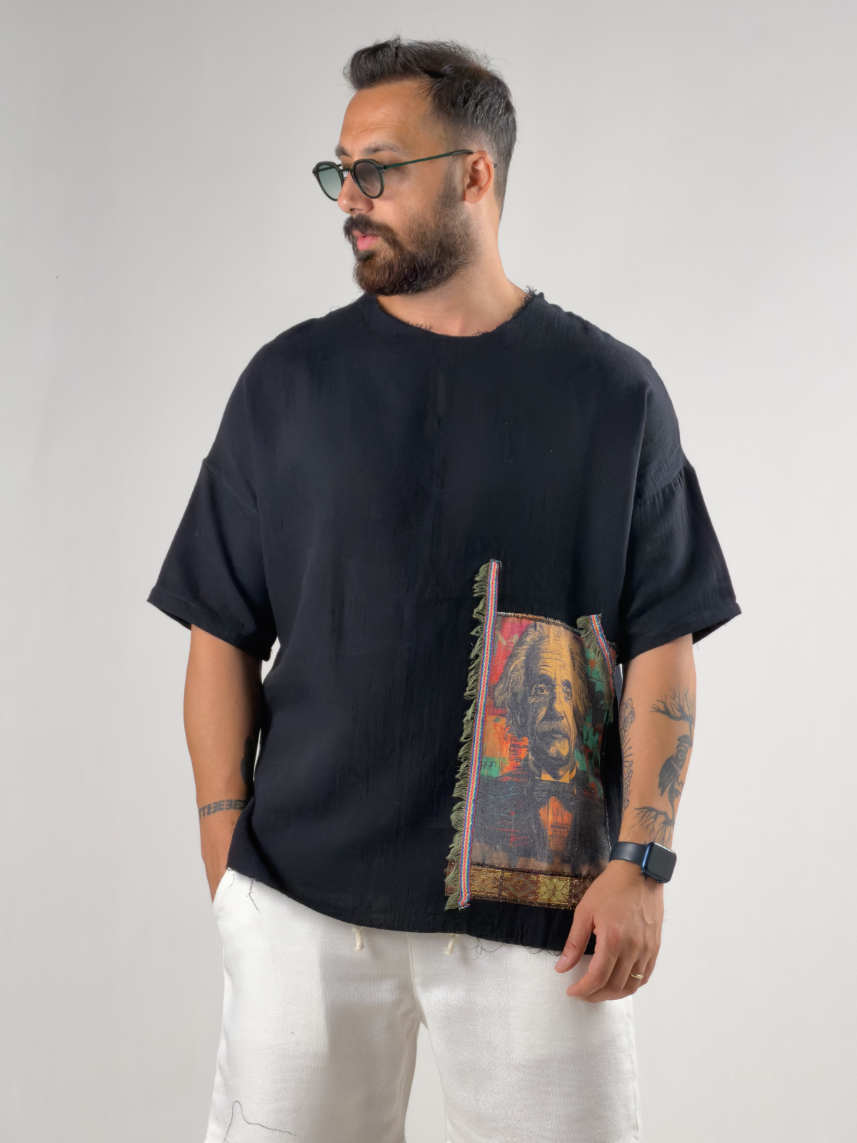 Portre Buldan Siyah Erkek T-Shirt COC3266