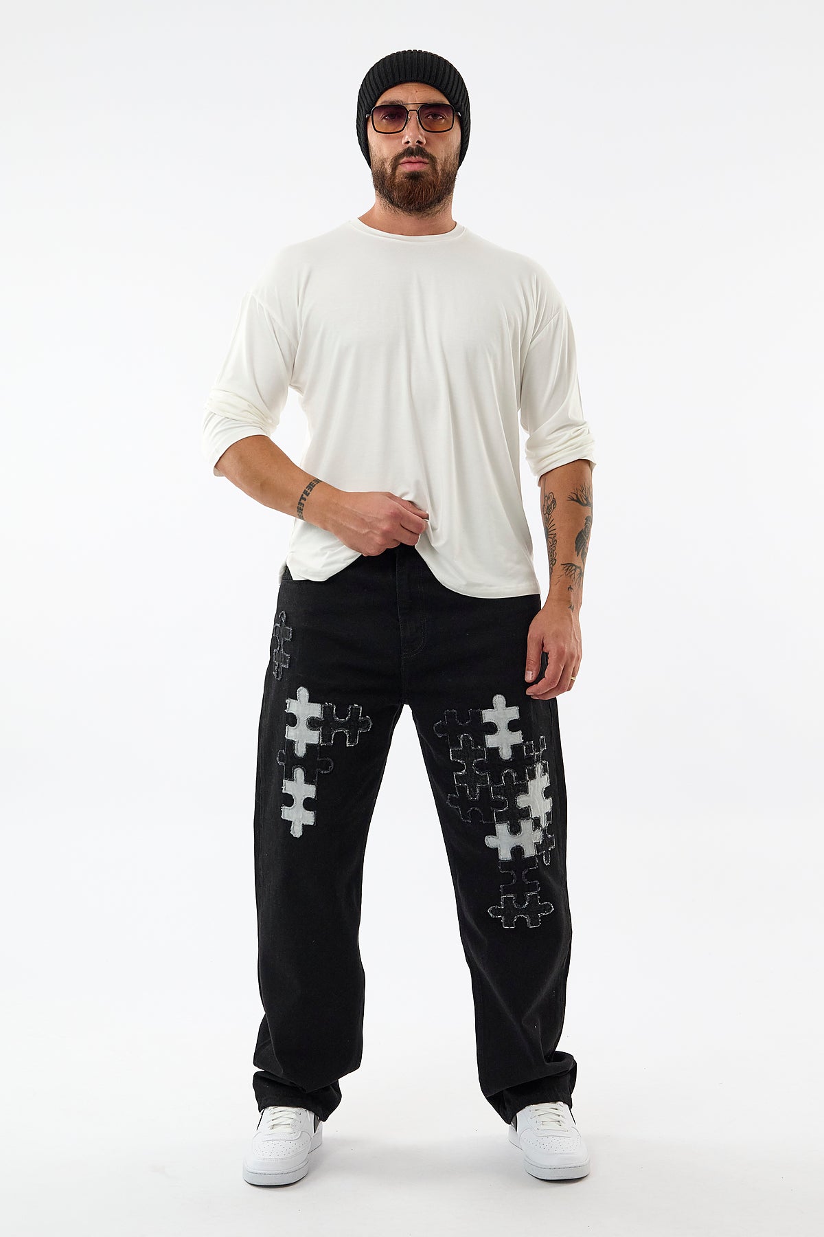 Puzzle Detaylı Siyah Jean Erkek Pantolon COC3656