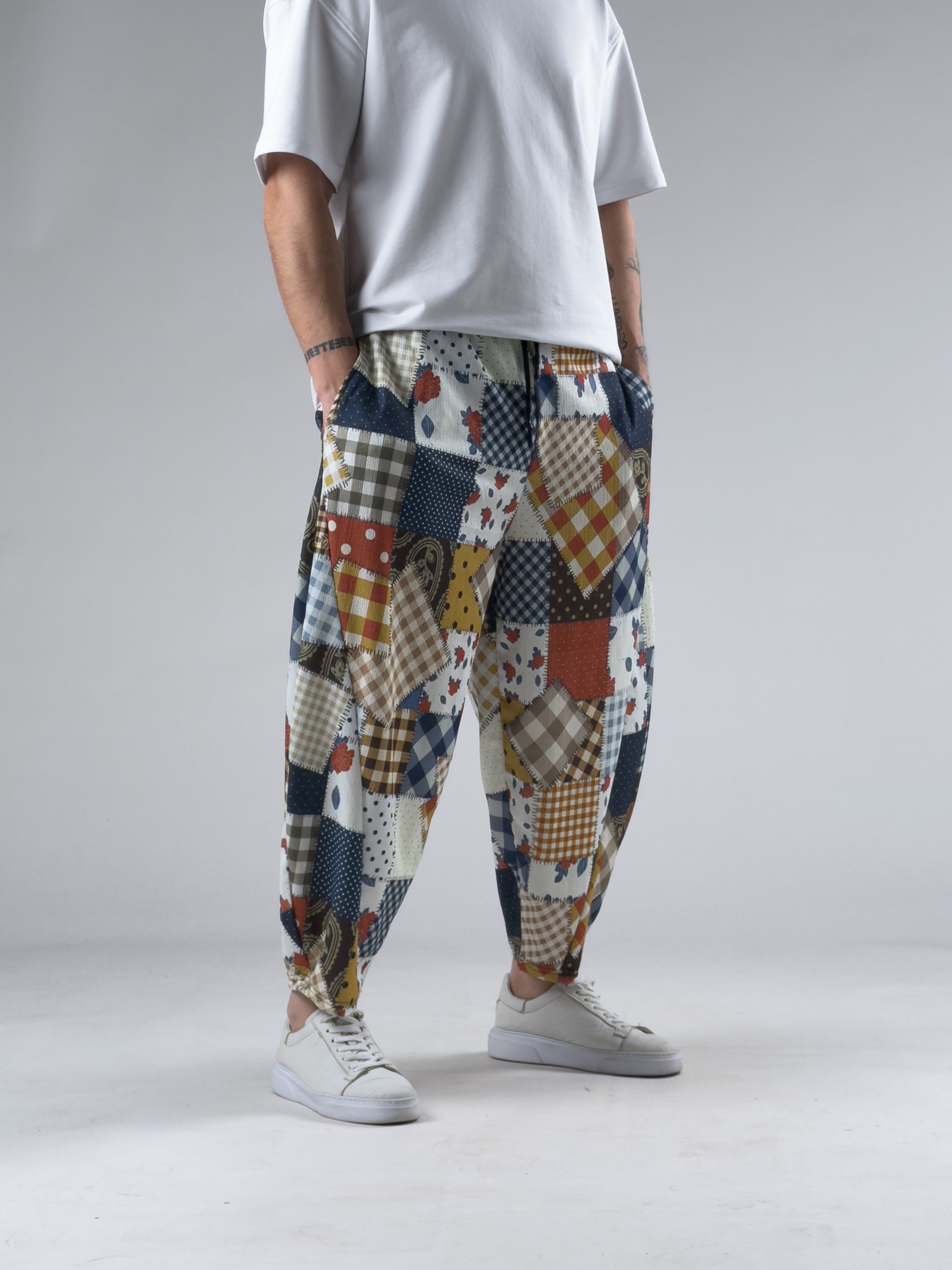 Renkli Erkek Patchwork Oversize Pantolon COC3050