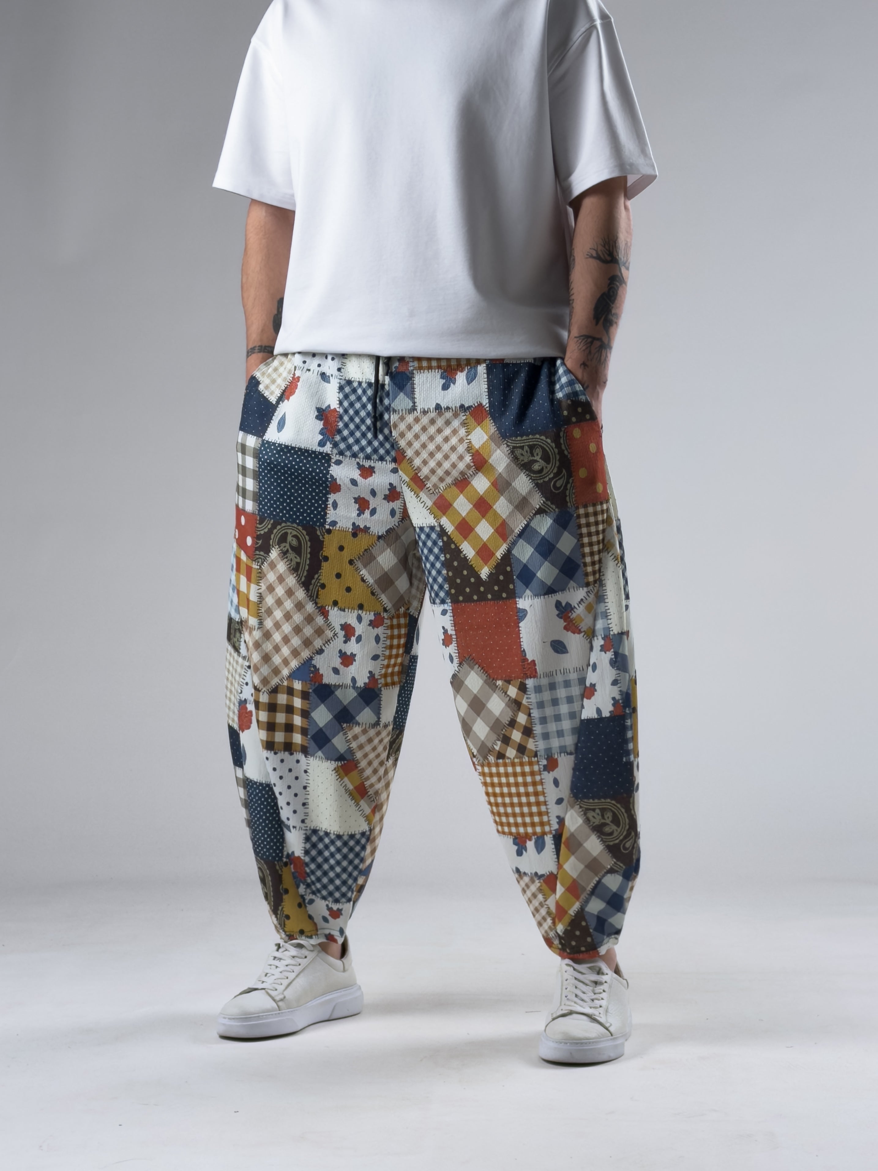 Renkli Erkek Patchwork Oversize Pantolon COC3050