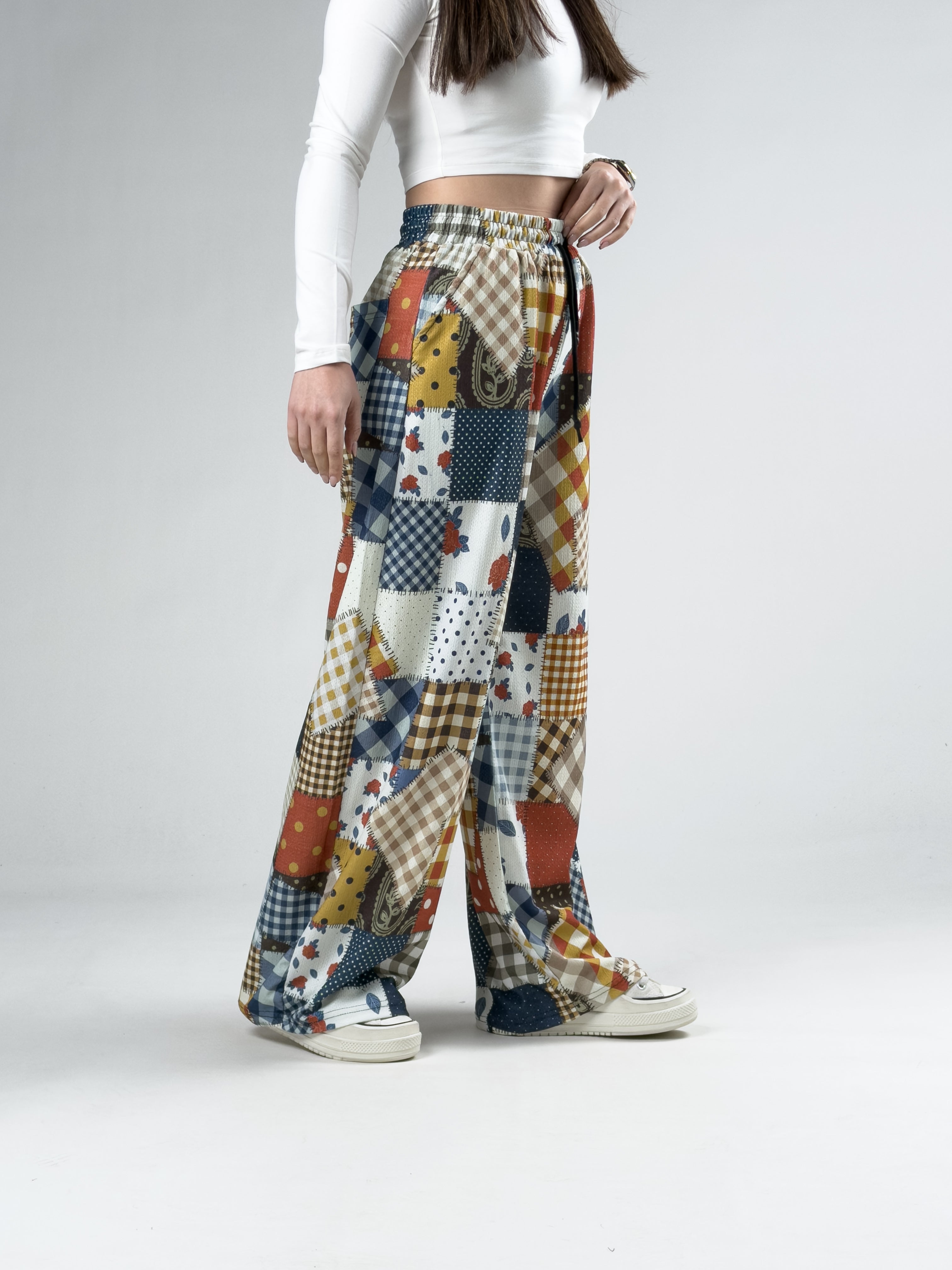 Renkli Kadın Patchwork Oversize Pantolon COC2955