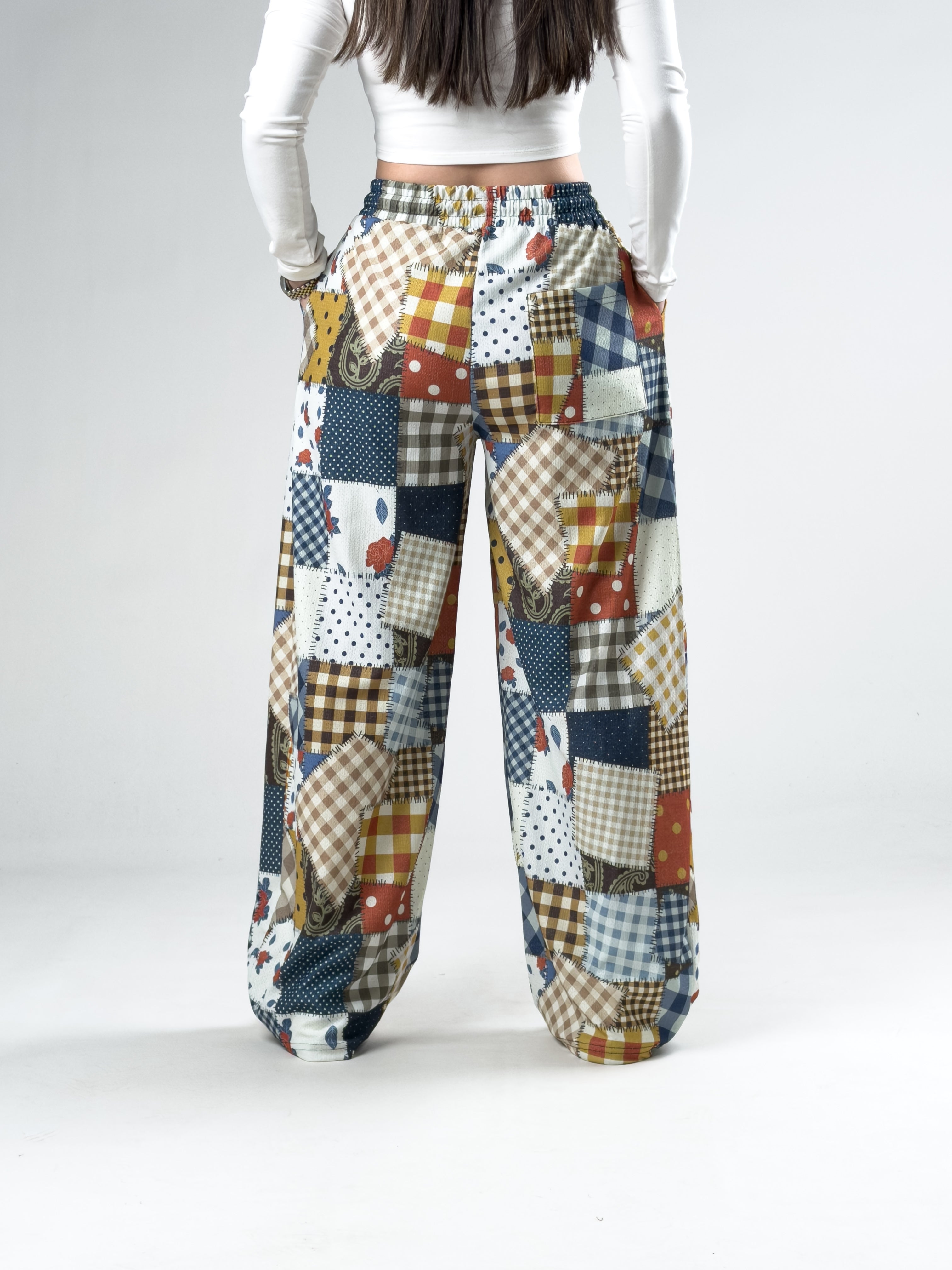 Renkli Kadın Patchwork Oversize Pantolon COC2955