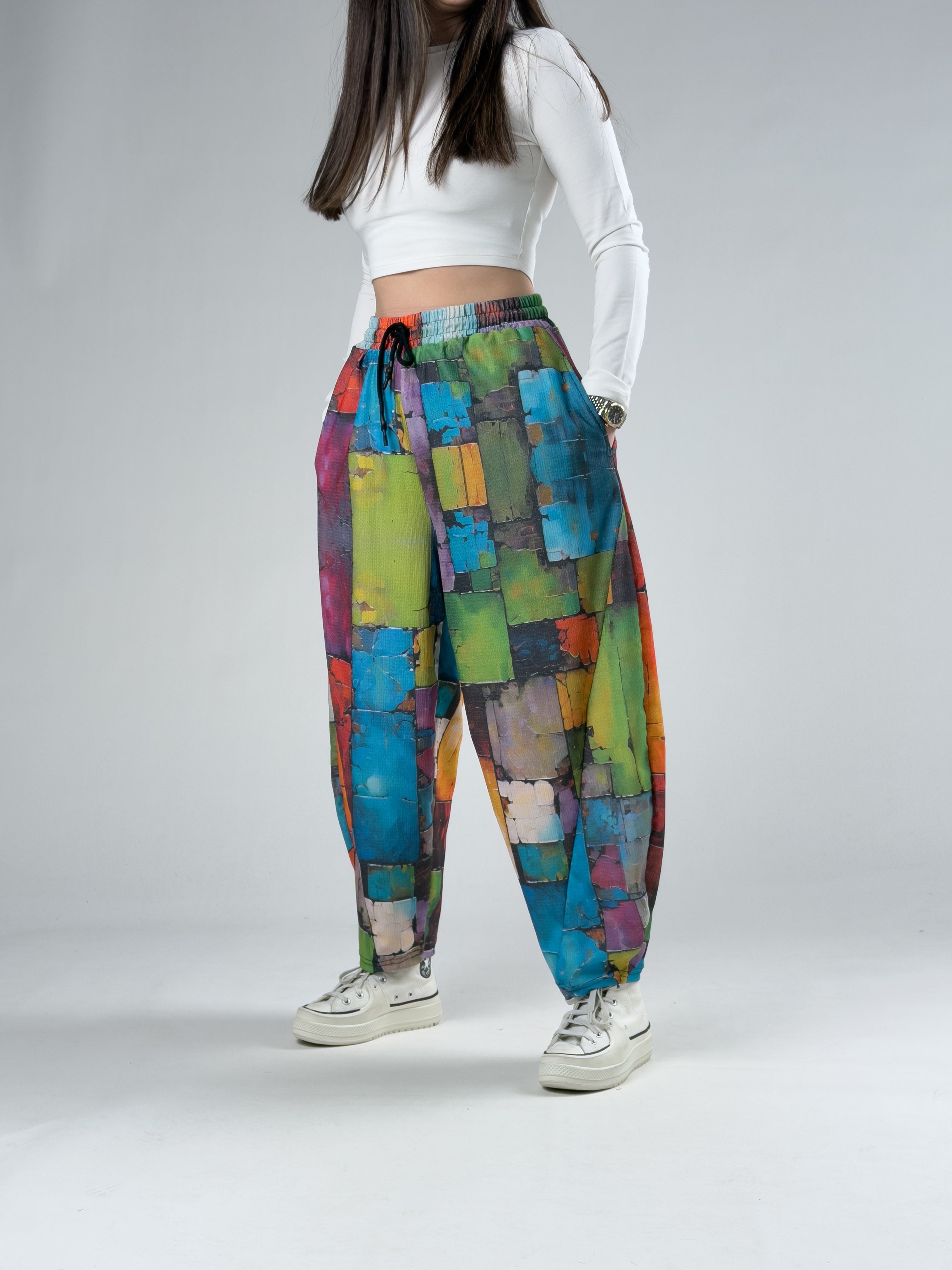 Renkli Patchwork Kadın Pantolon COC2956