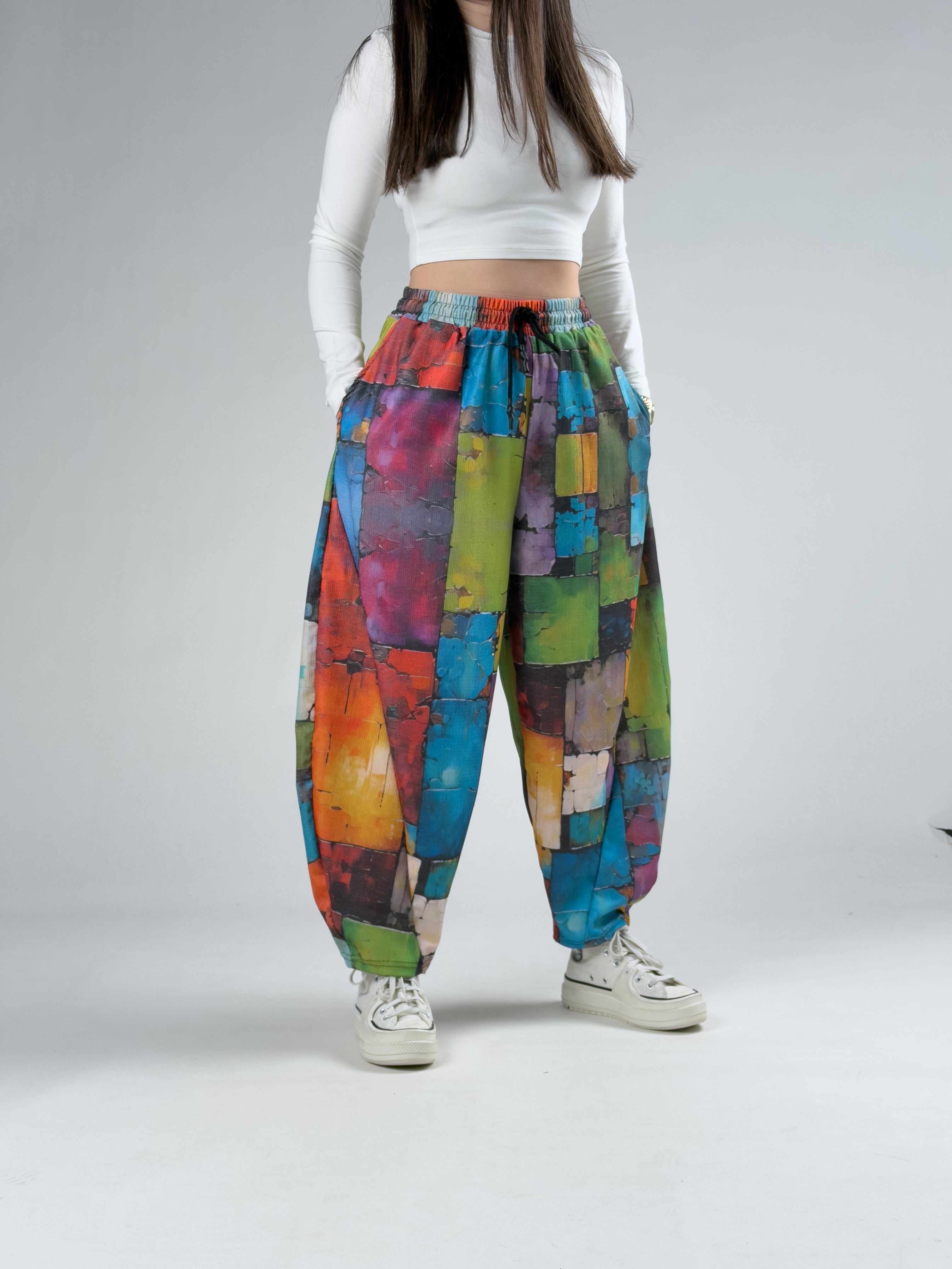 Renkli Patchwork Kadın Pantolon COC2956
