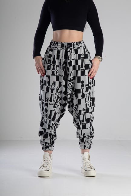 Satranç Desenli Spor Şalvar COC1966