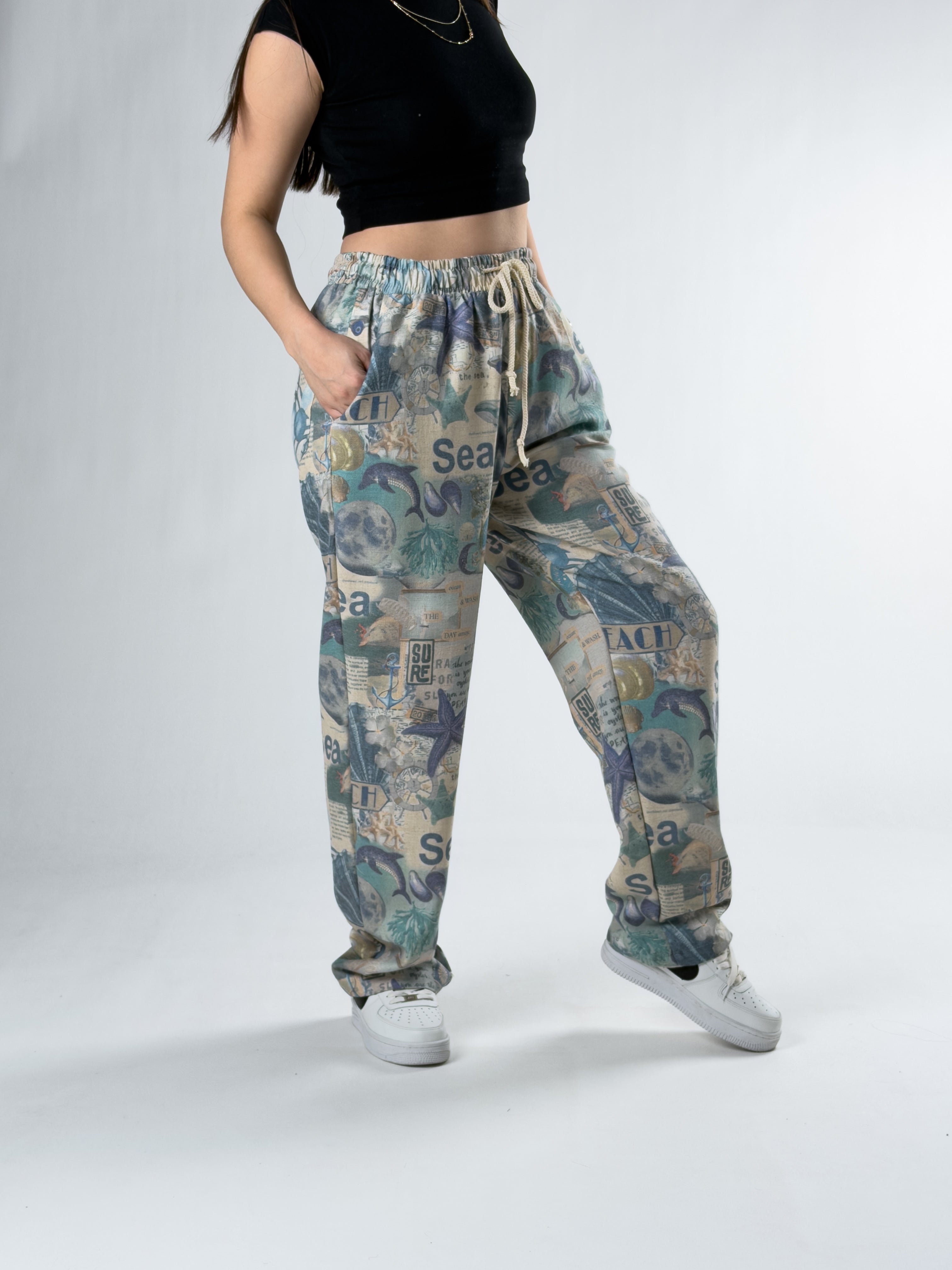 Sea Desenli Kadın Baggy Pantolon COC2829
