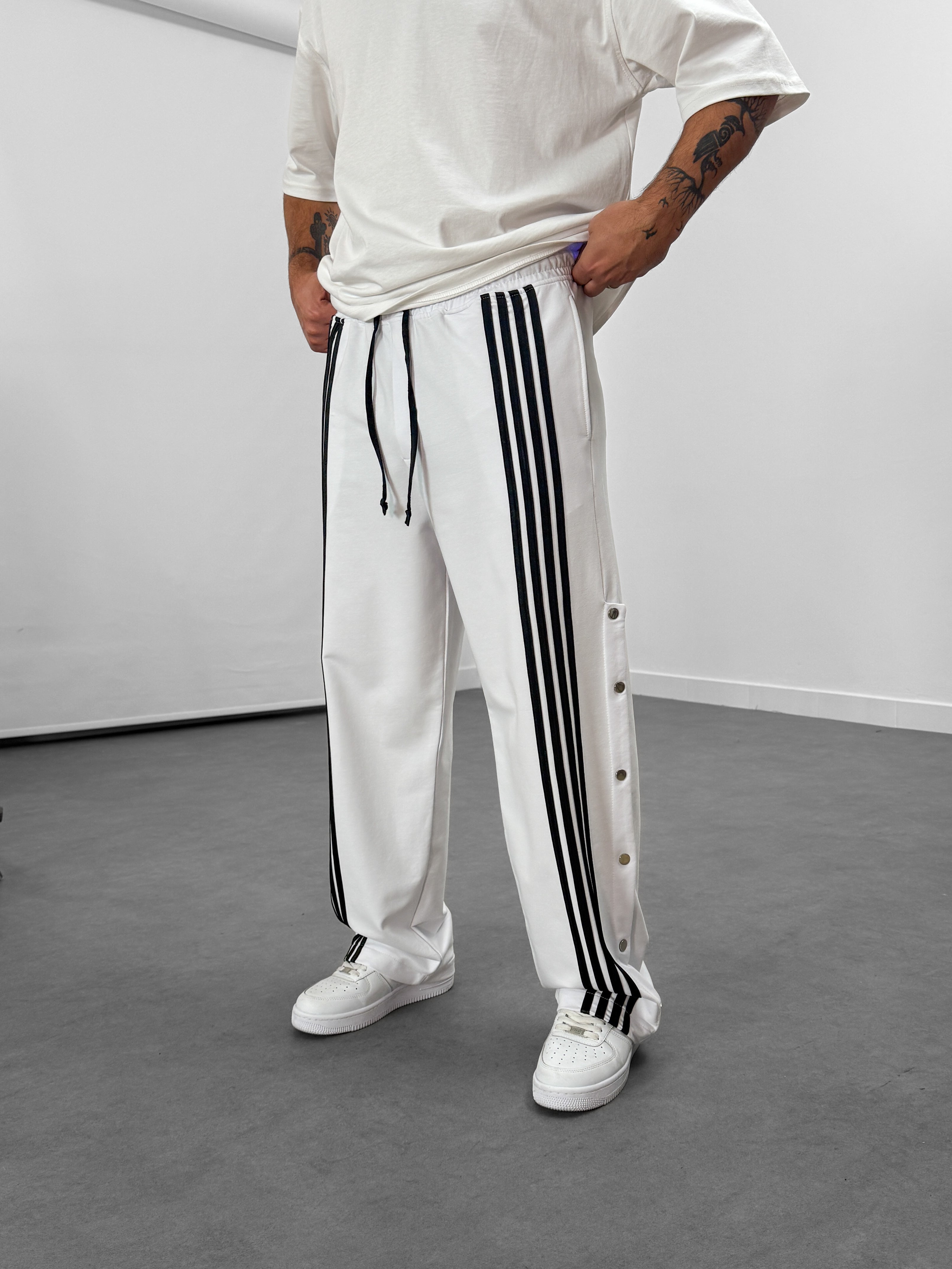 Şeritli Beyaz Erkek Baggy Pantolon COC1059