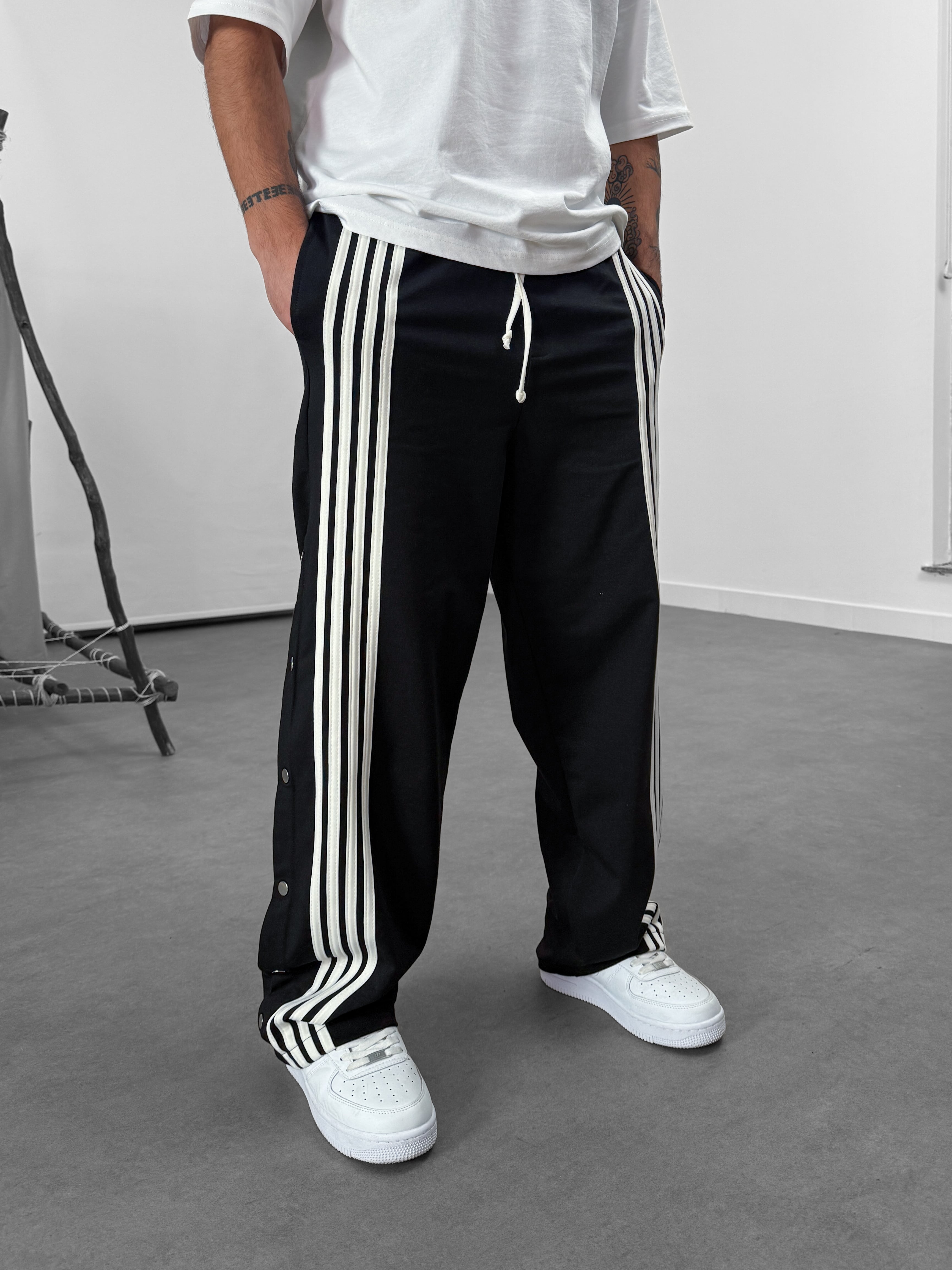 Şeritli Siyah Erkek Baggy Pantolon COC1062
