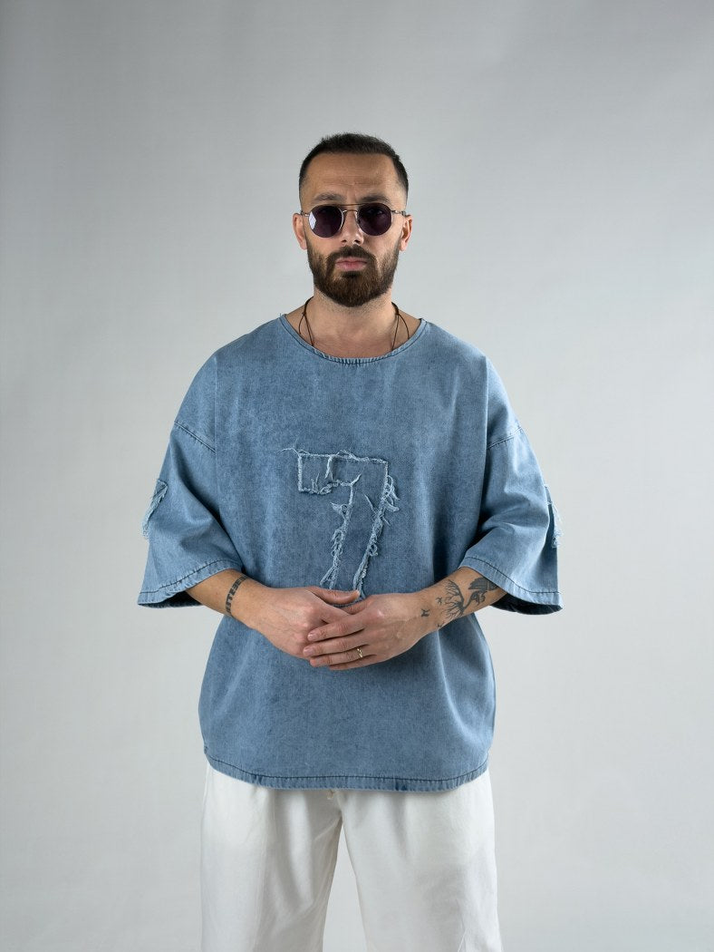 Seven Oversize Erkek Fakir Kol Denim T-shirt COC3123