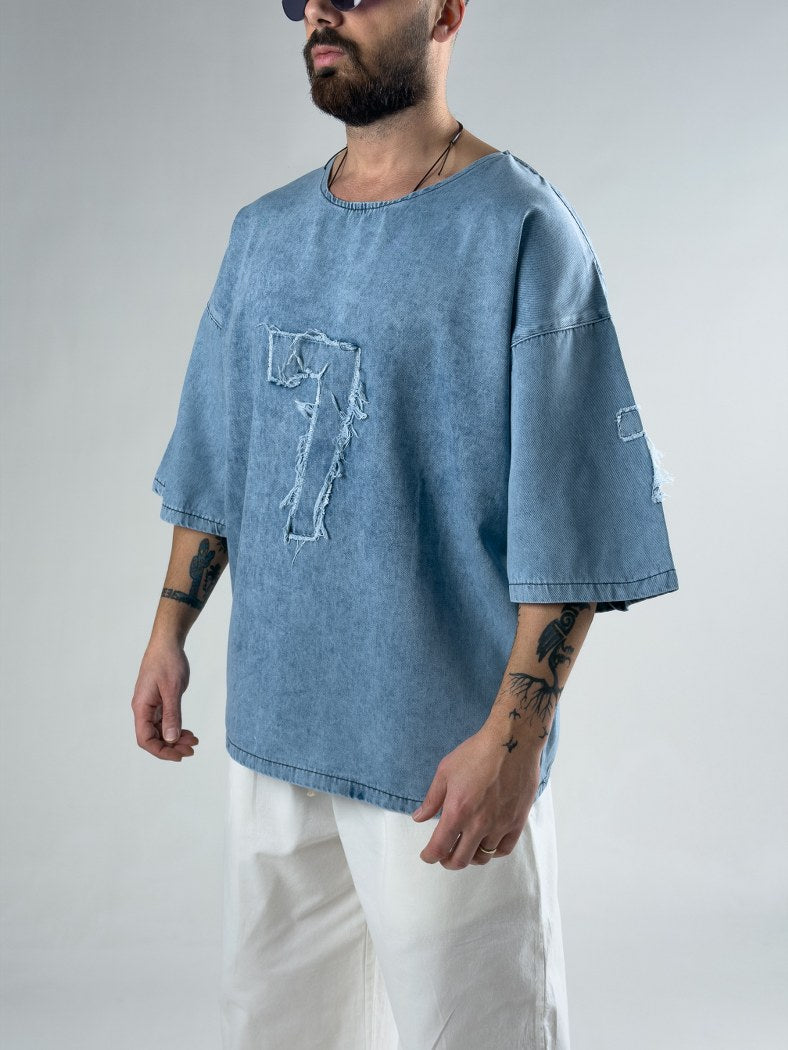 Seven Oversize Erkek Fakir Kol Denim T-shirt COC3123