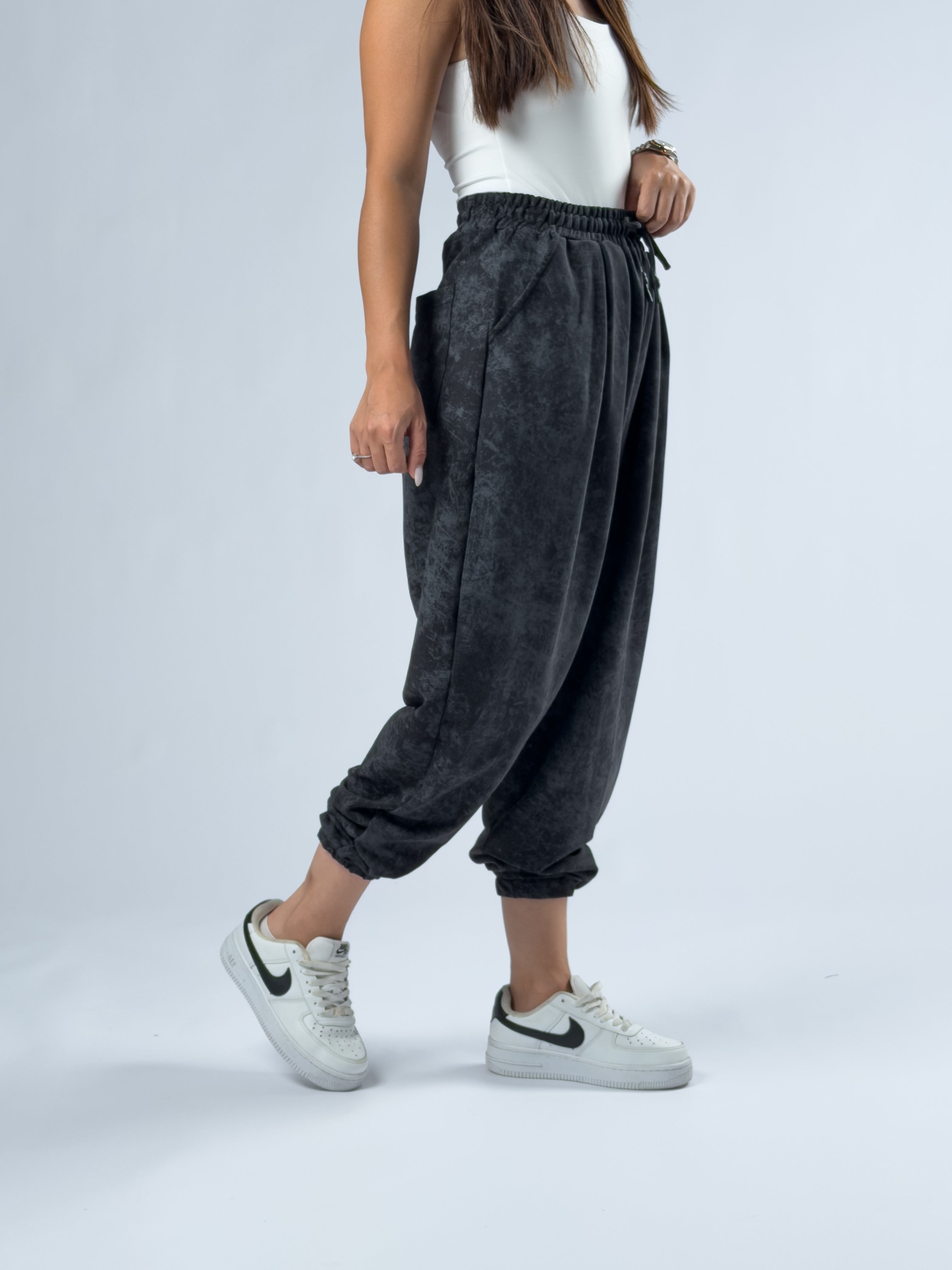 Siyah Baskılı Kadın Jogger Pantolon COC3343