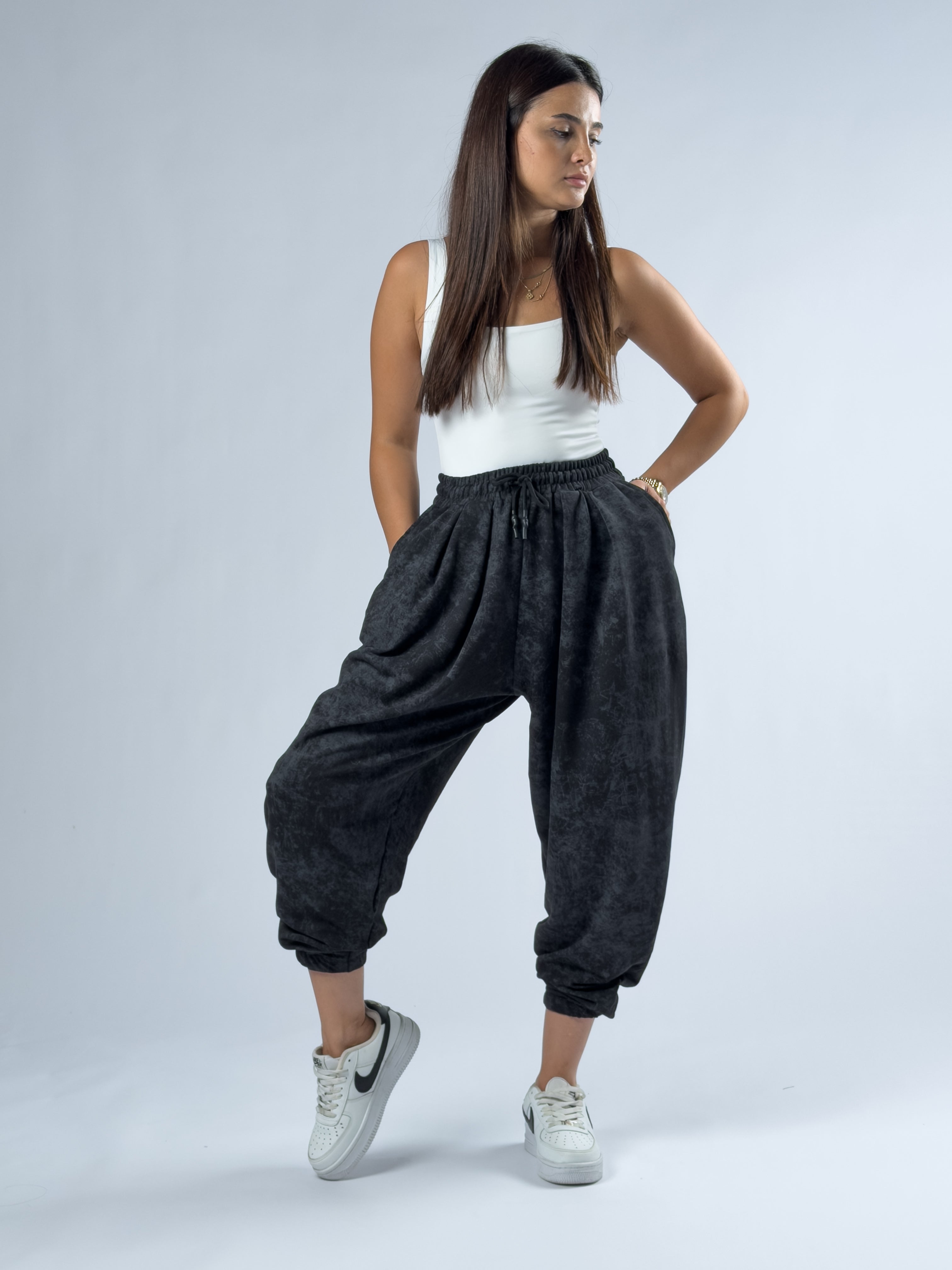 Siyah Baskılı Kadın Jogger Pantolon COC3343