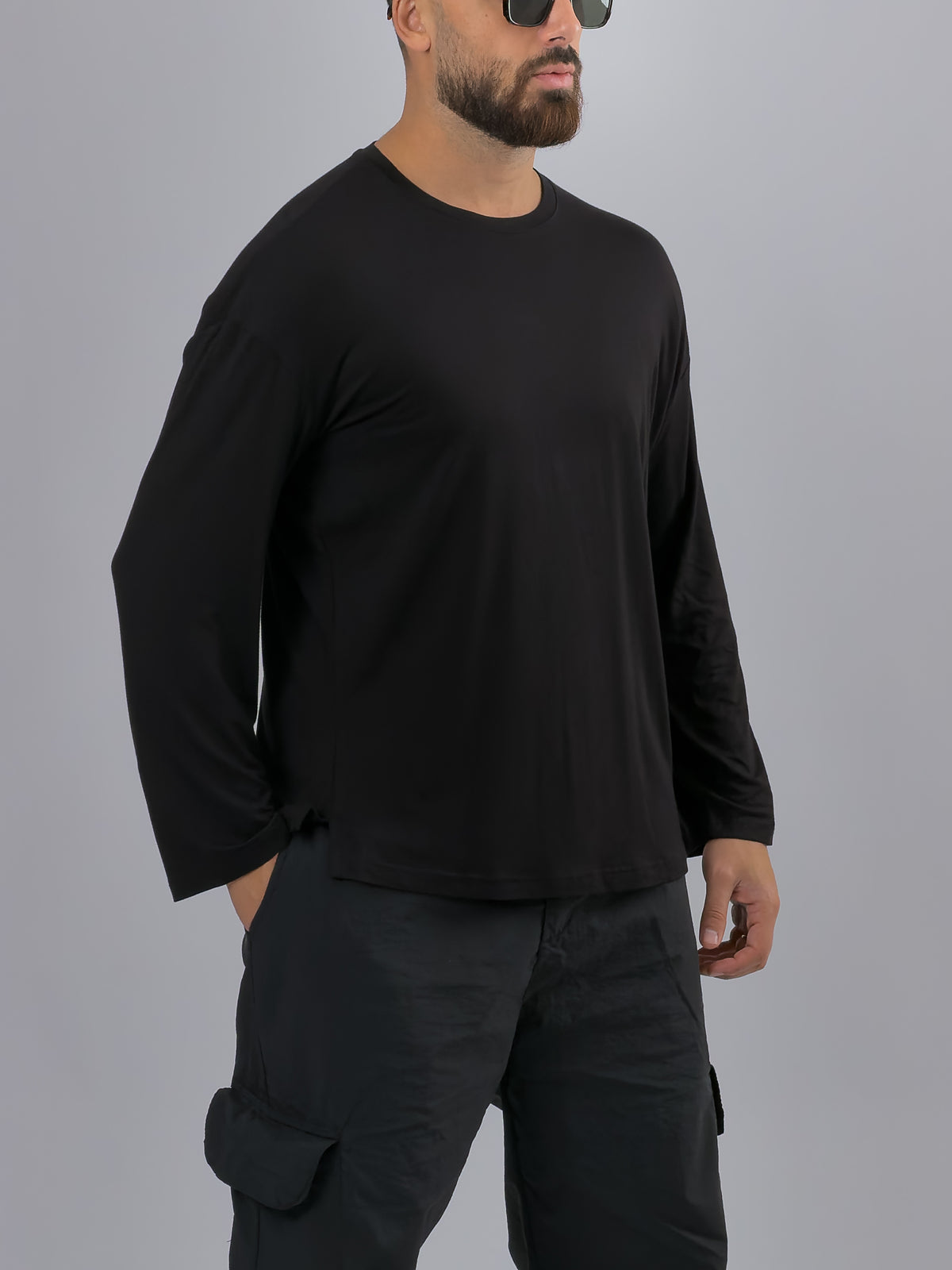 Siyah Bisiklet Yaka Basic Erkek Sweatshirt COC3540