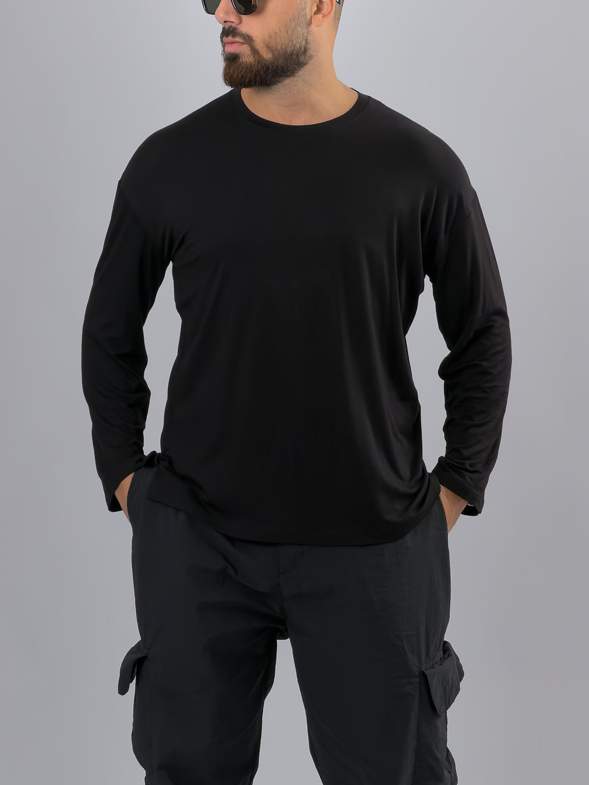 Siyah Bisiklet Yaka Basic Erkek Sweatshirt COC3540