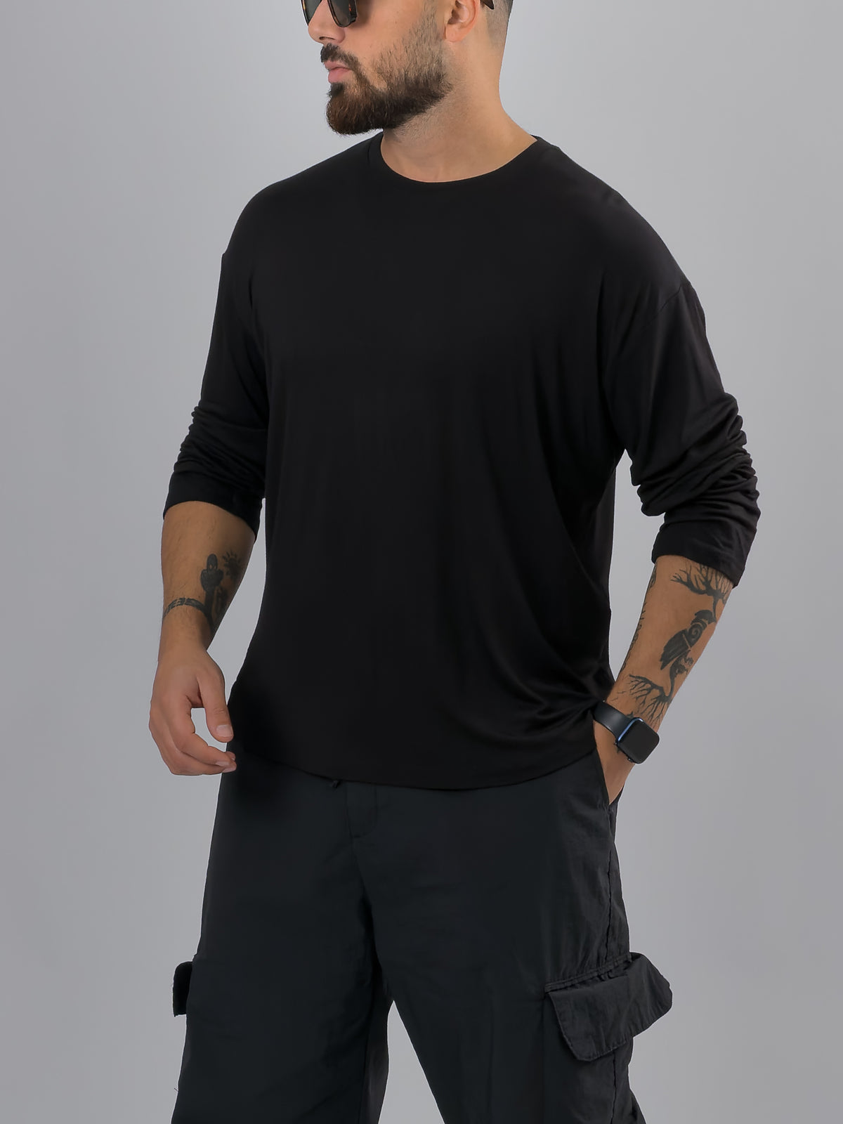 Siyah Bisiklet Yaka Basic Erkek Sweatshirt COC3540