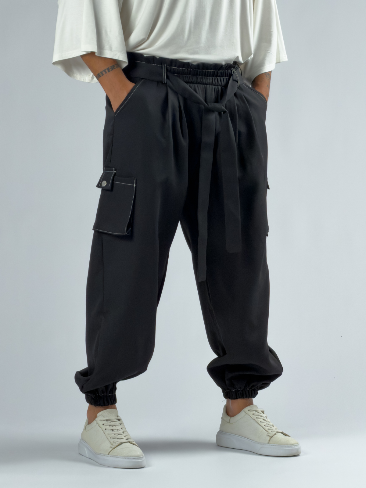 Siyah Erkek Bol Kesim Kargo Cepli Jogger Pantolon COC3301
