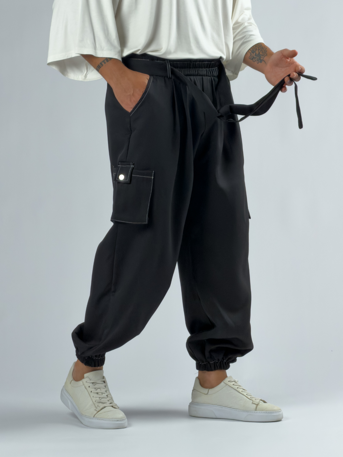 Siyah Erkek Bol Kesim Kargo Cepli Jogger Pantolon COC3301