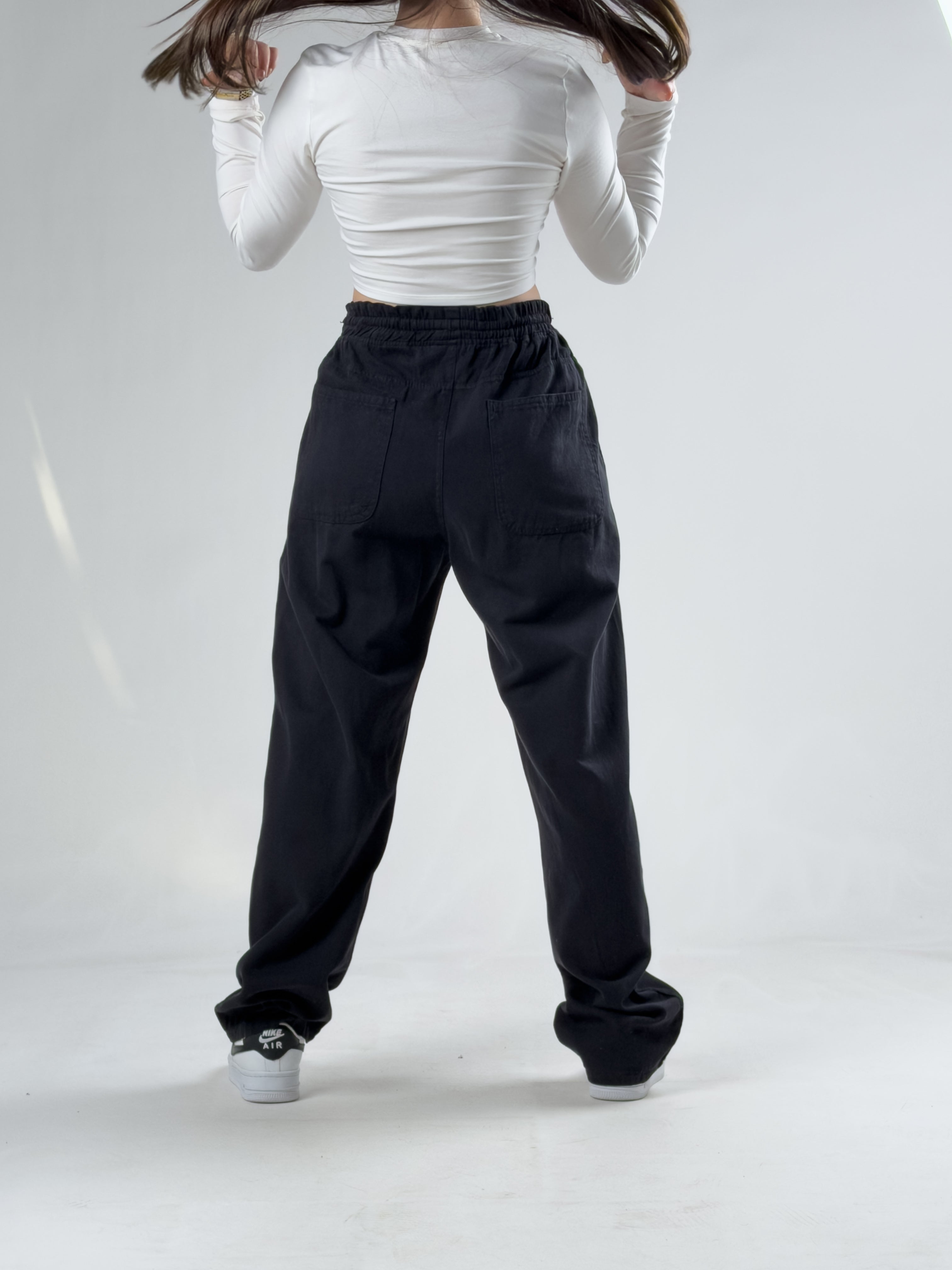 Siyah Kumaş Kadın Baggy Pantolon COCK0037