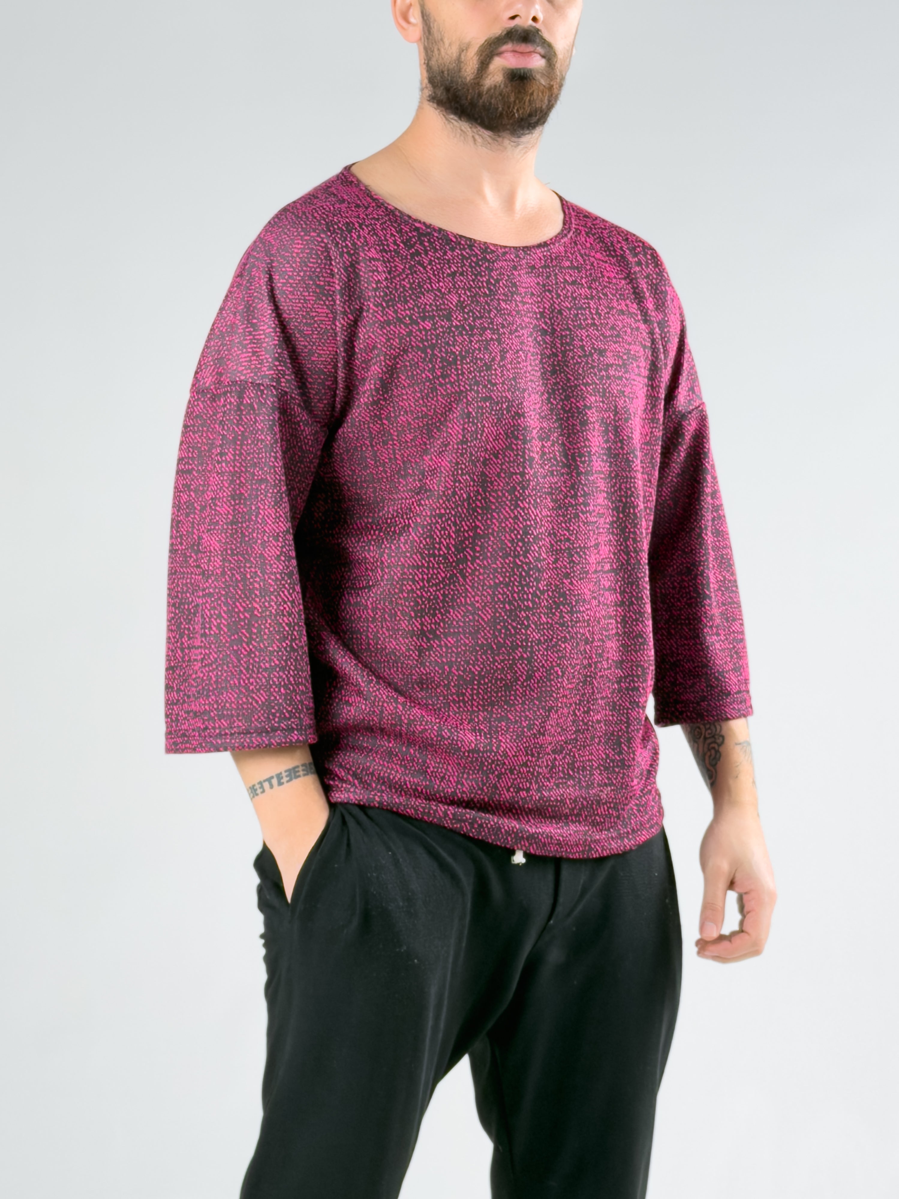 Siyah Noktalı Bordo Fakir Kol Erkek T-shirt COCK0062