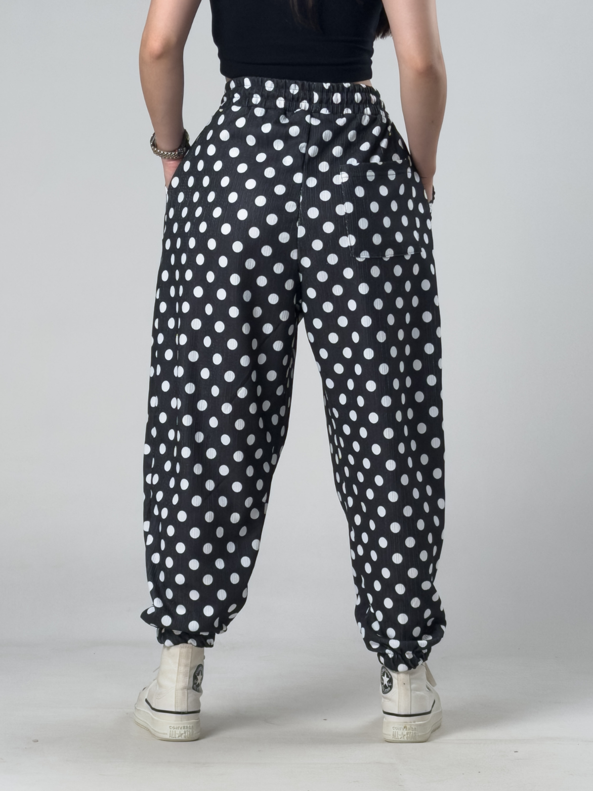 Siyah Puantiyeli Kadın Jogger Pantolon COC3257