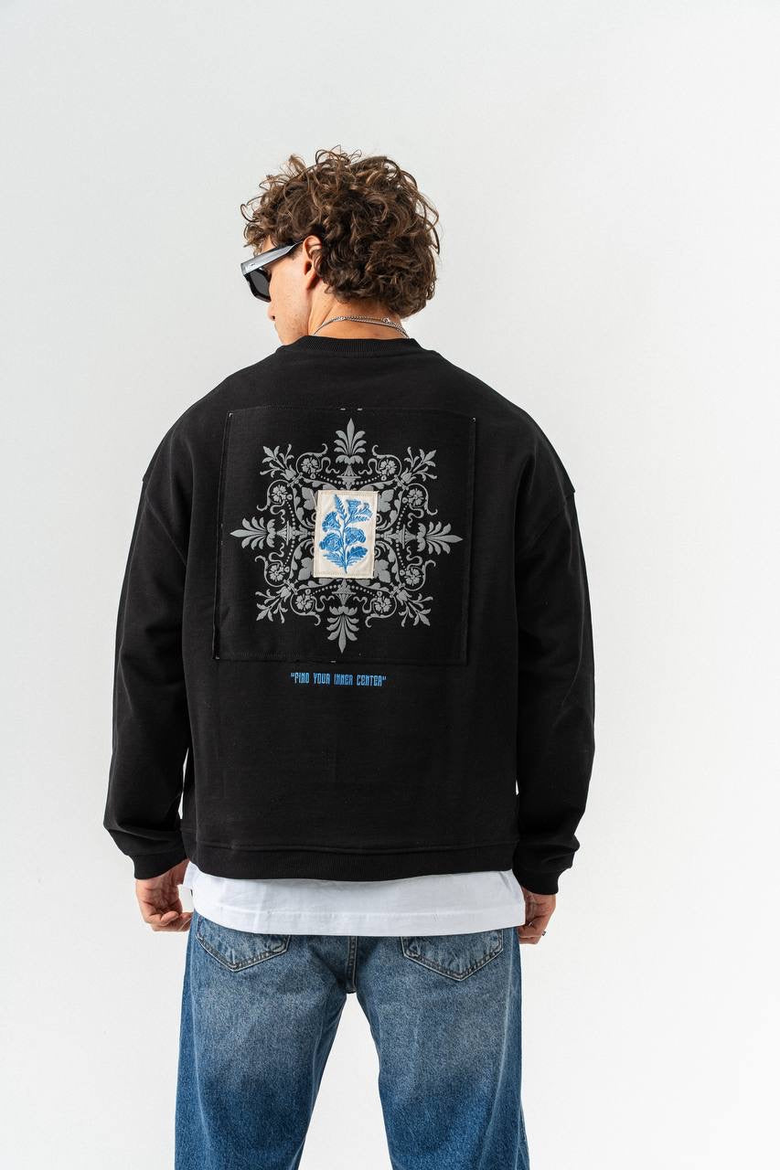 Siyah Tasarım Etnik Sweatshirt COC3063