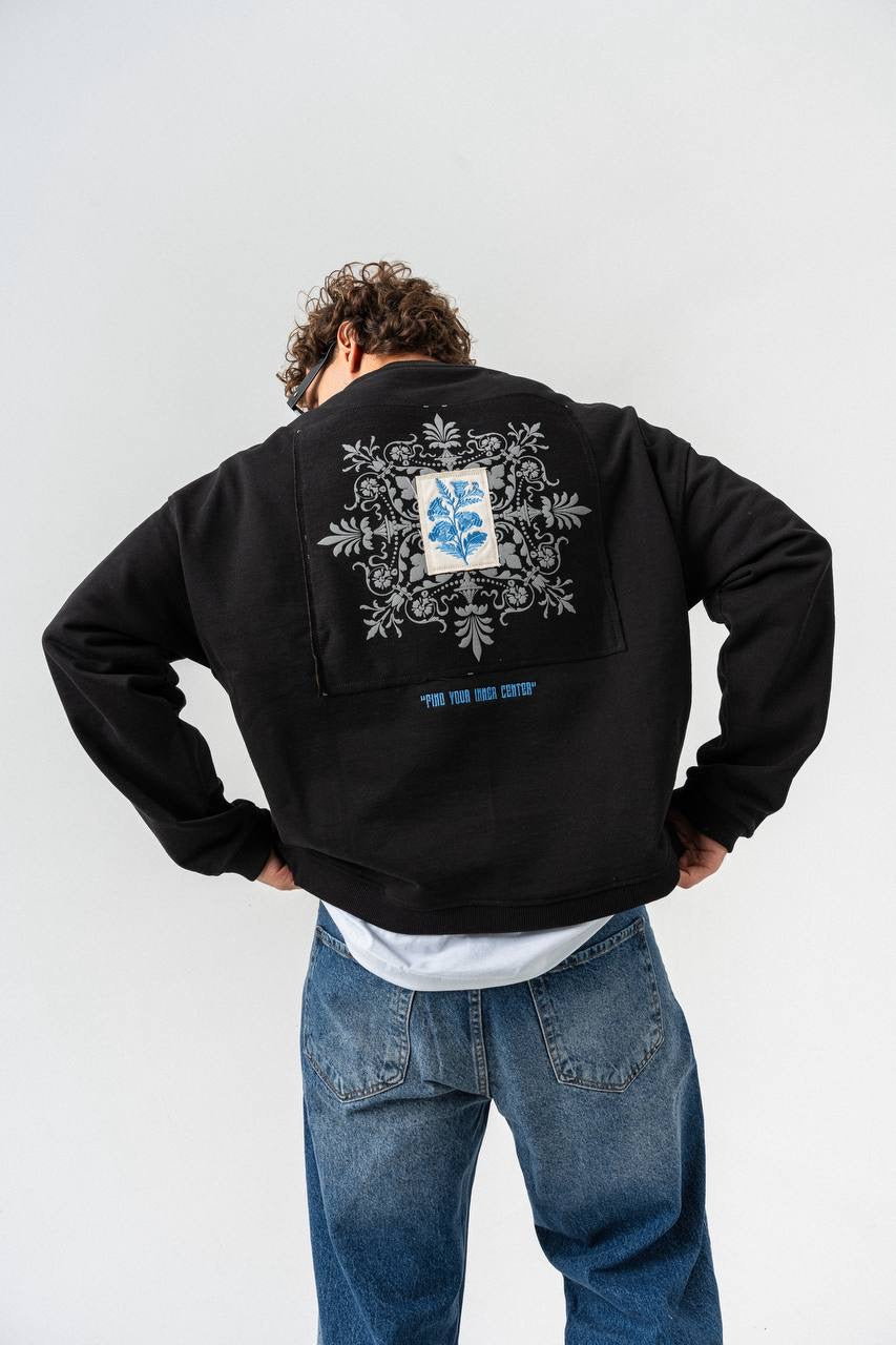 Siyah Tasarım Etnik Sweatshirt COC3063