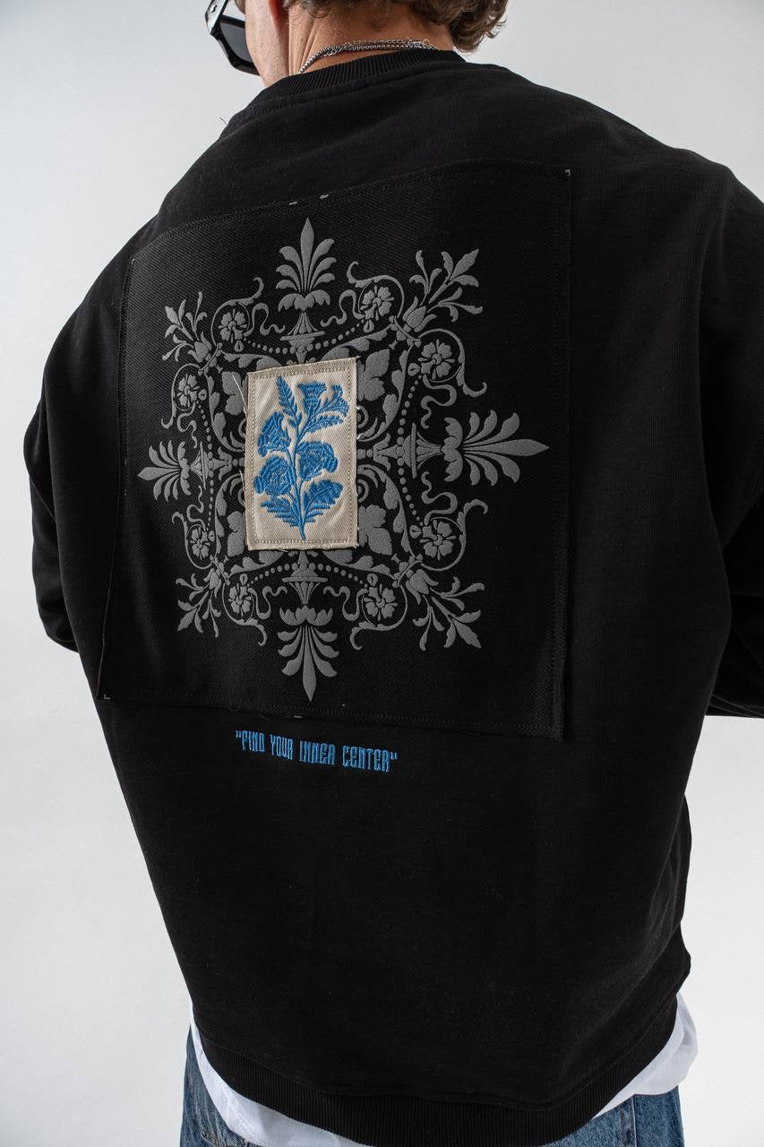 Siyah Tasarım Etnik Sweatshirt COC3063