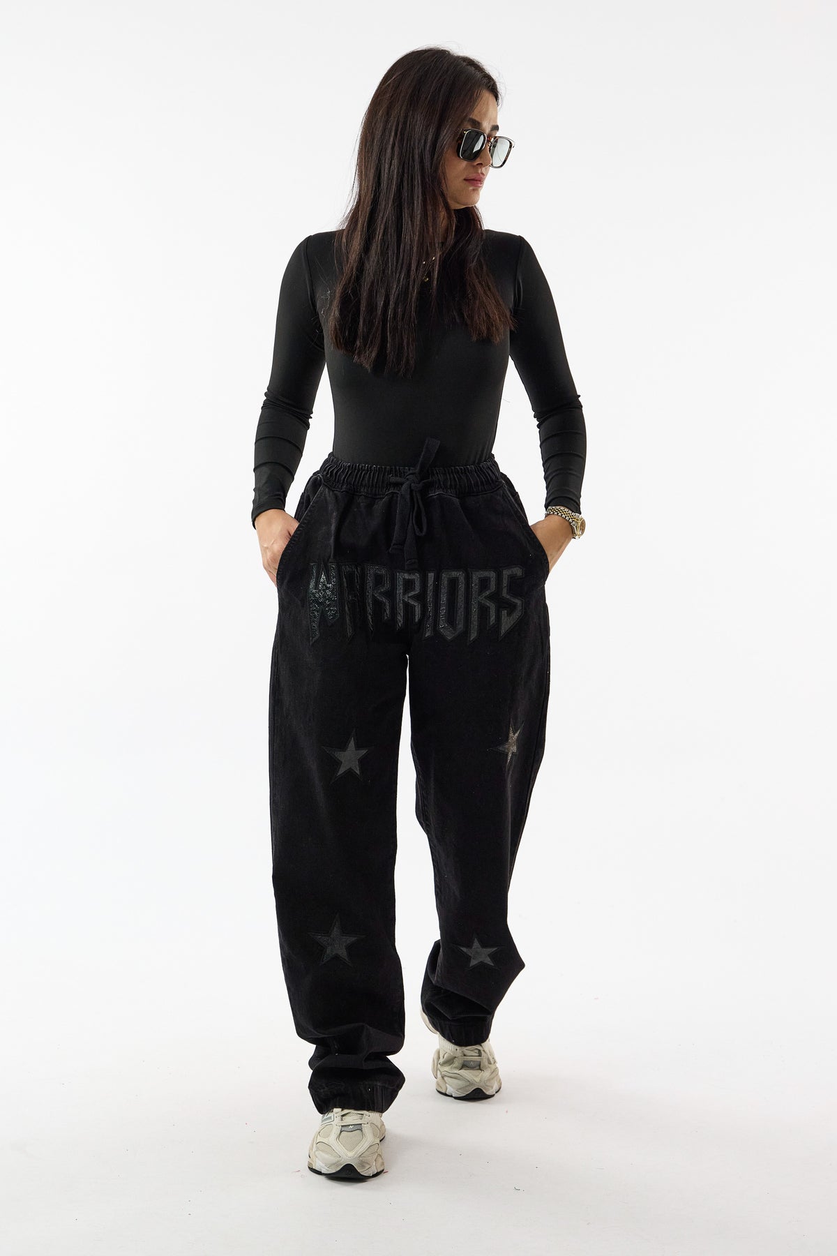 Siyah Warriors Yıldız Detaylı Baggy Jean Kadın Pantolon COC3748