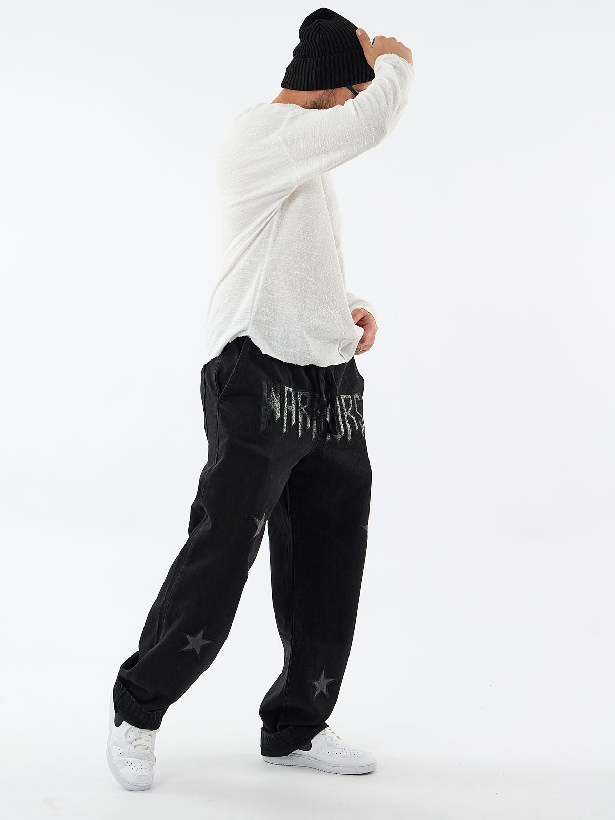 Siyah Warriors Yıldız Detaylı Erkek Baggy Jean Pantolon COC3608
