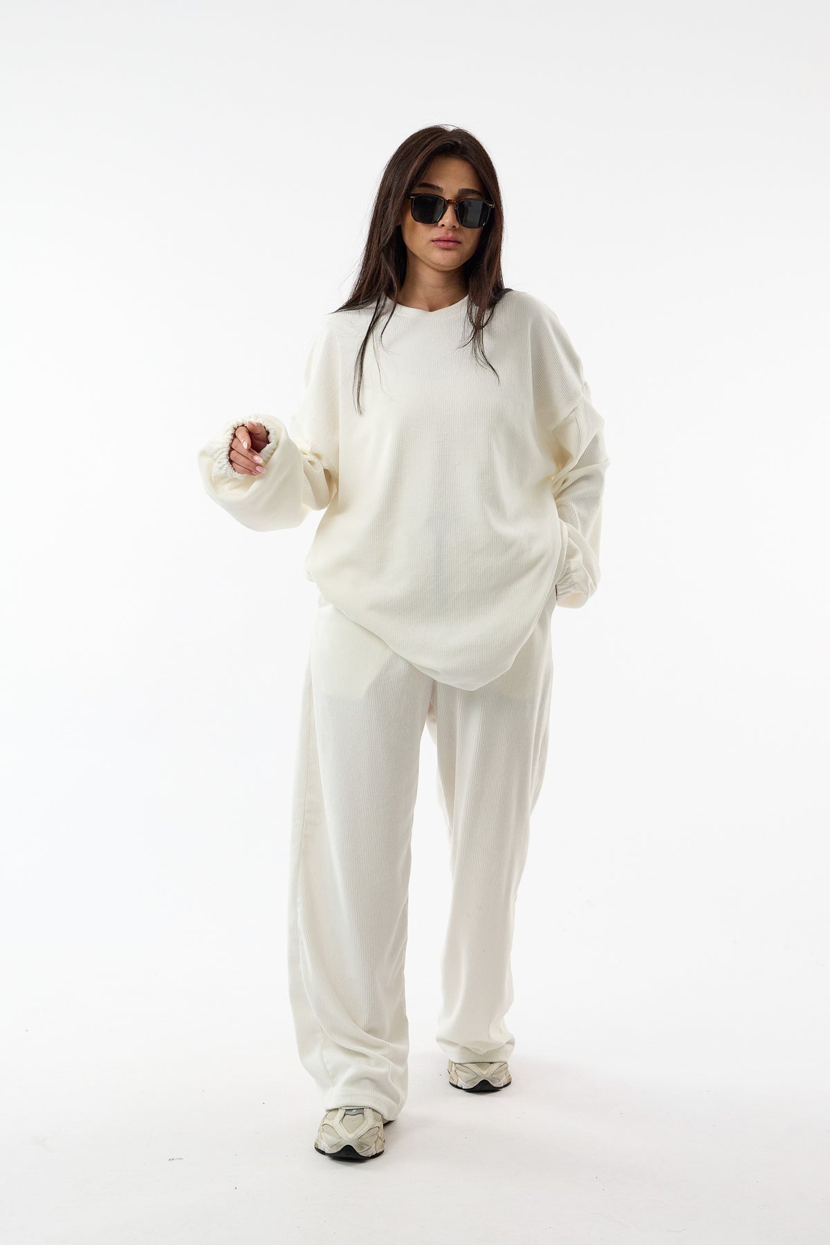 Soho Ekru Kadife İkili Oversize Kadın Takım COC3728