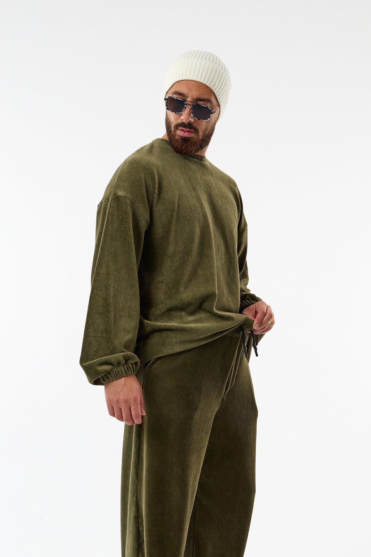 Soho Haki Kadife İkili Oversize Erkek Takım COC3731