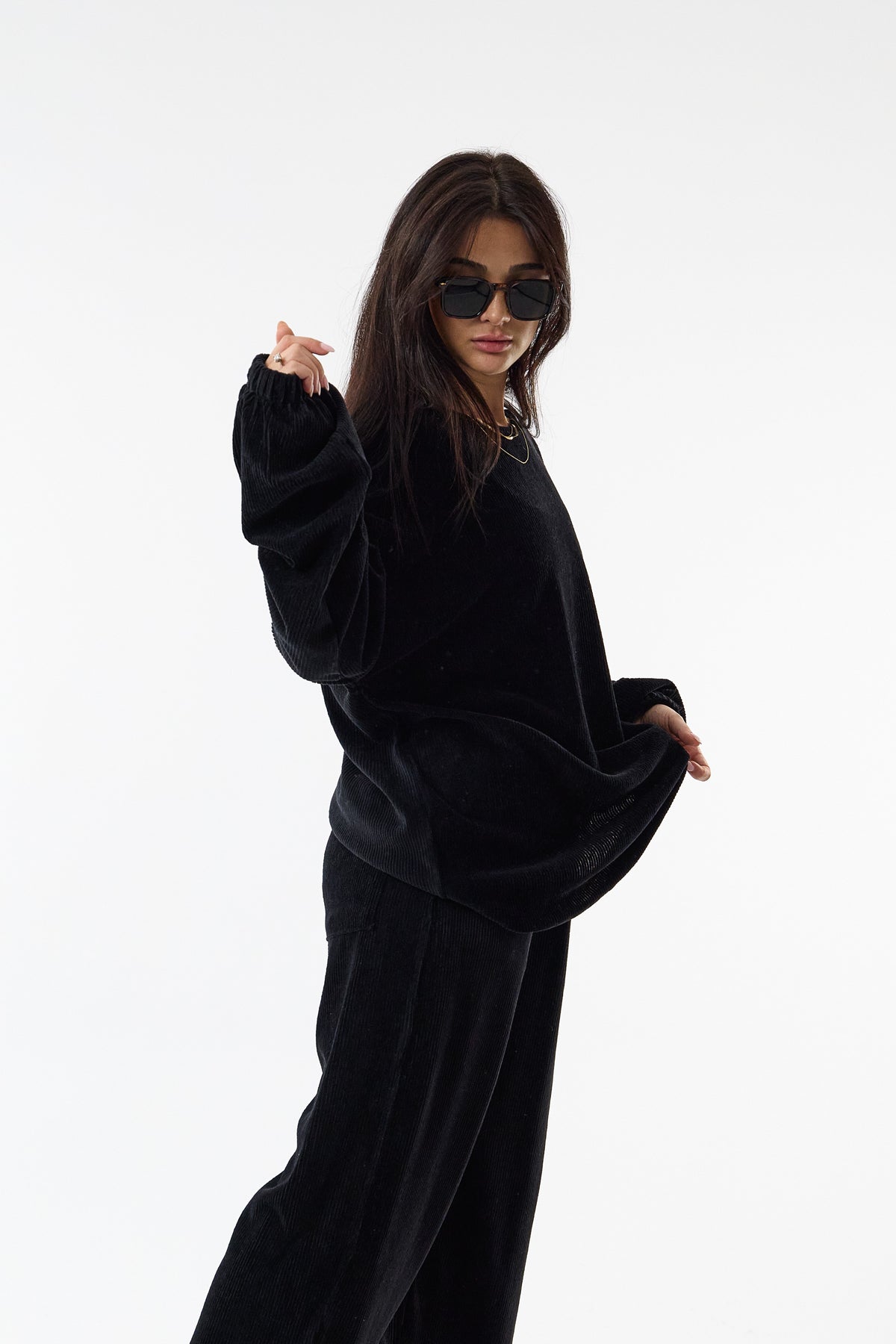 Soho Siyah Kadife İkili Oversize Kadın Takım COC3726