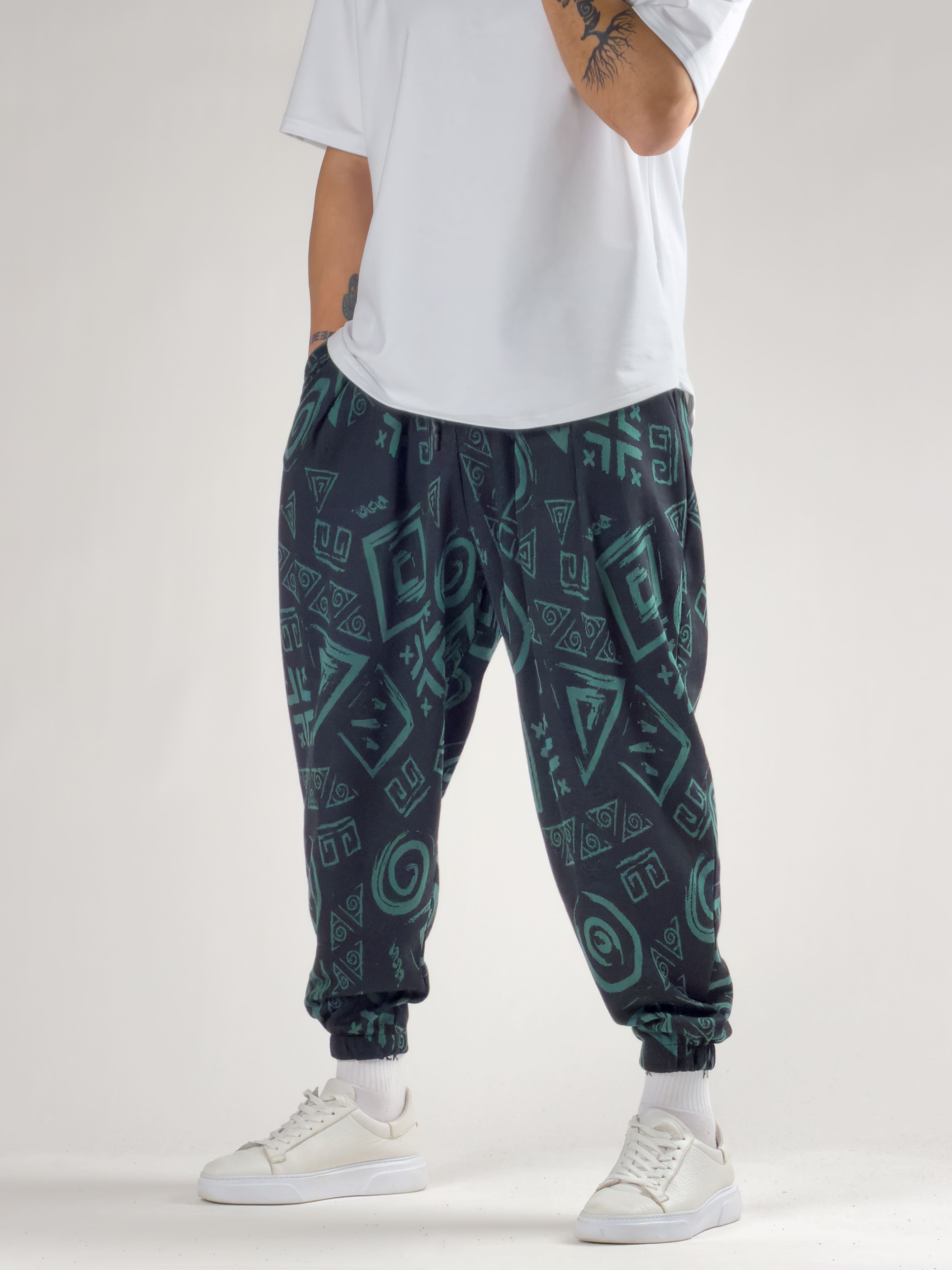 Spiral Desenli Yeşil Erkek Jogger Pantolon COC2791