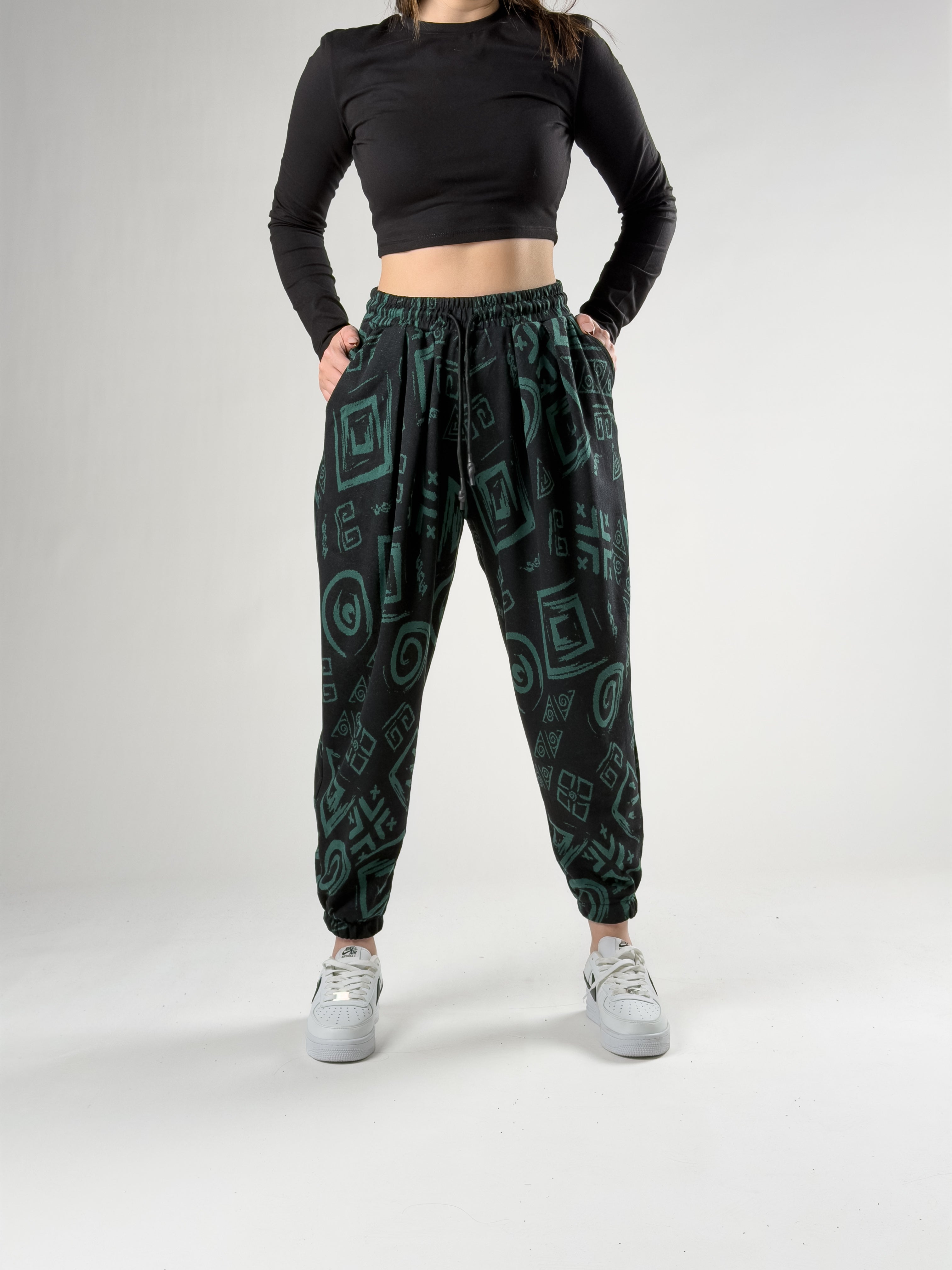 Spiral Desenli Yeşil Kadın Jogger Pantolon COC2755