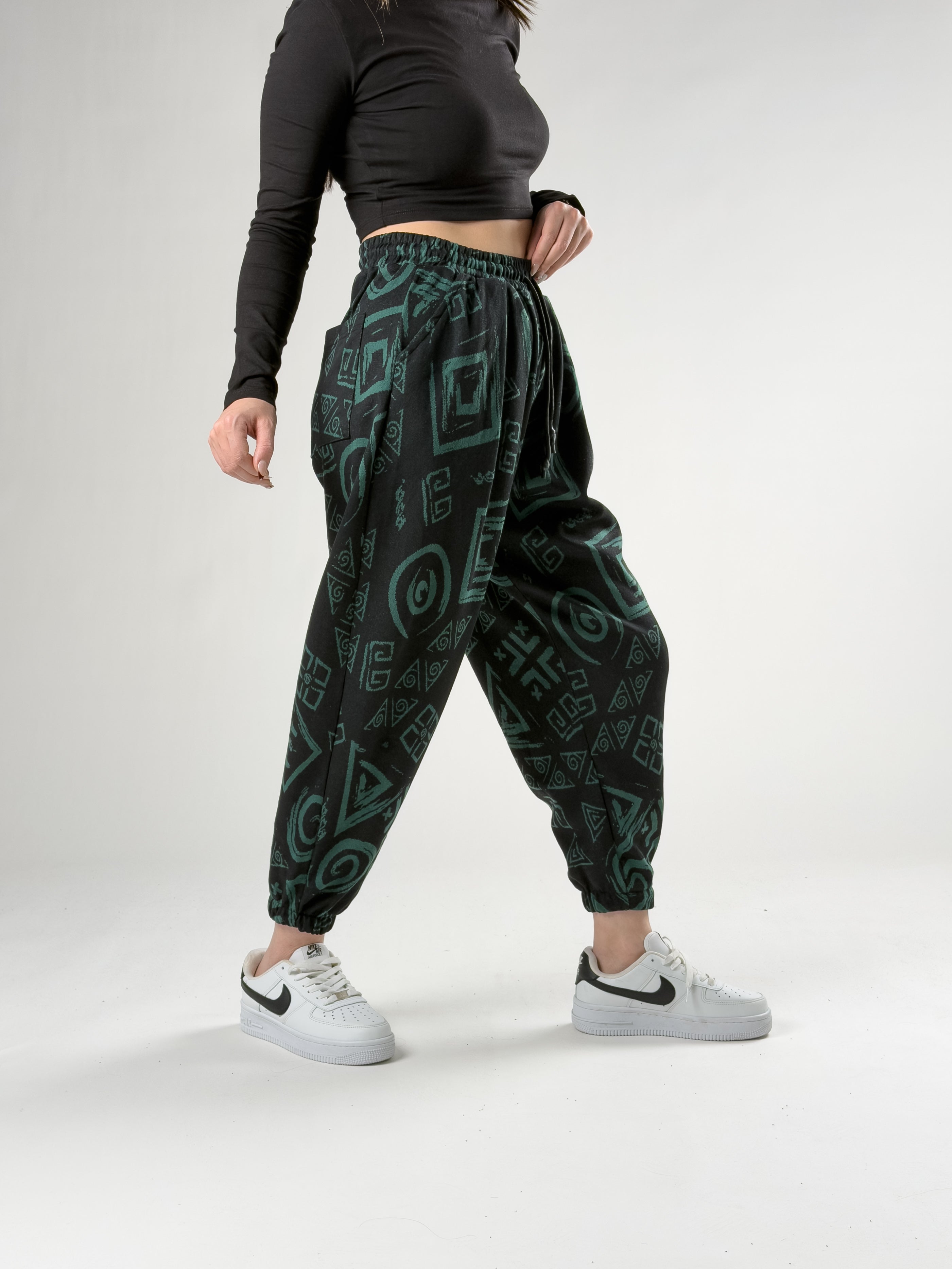 Spiral Desenli Yeşil Kadın Jogger Pantolon COC2755