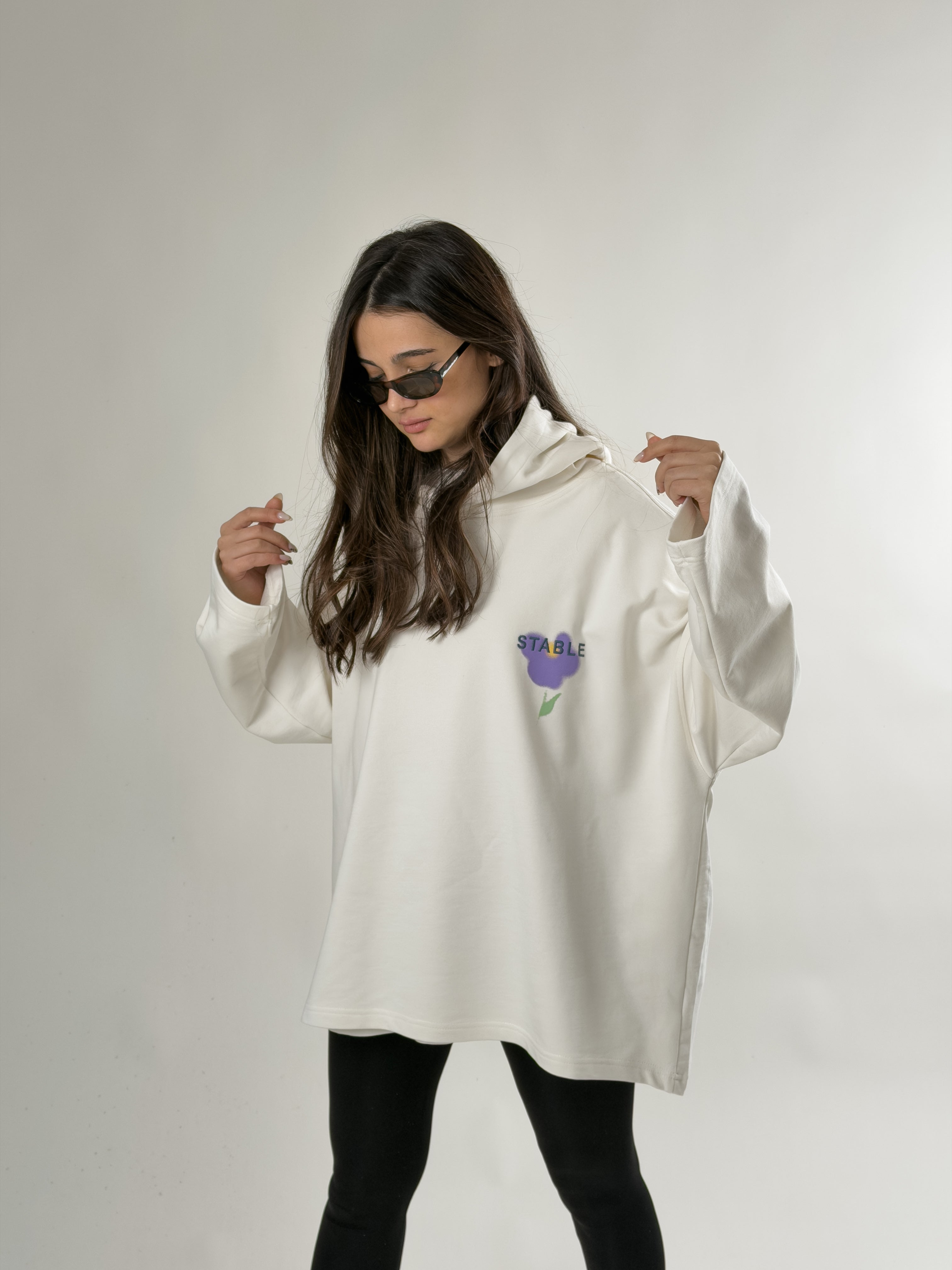 Stable Kapüşonlu Ekru Oversize Kadın Sweat COC2690