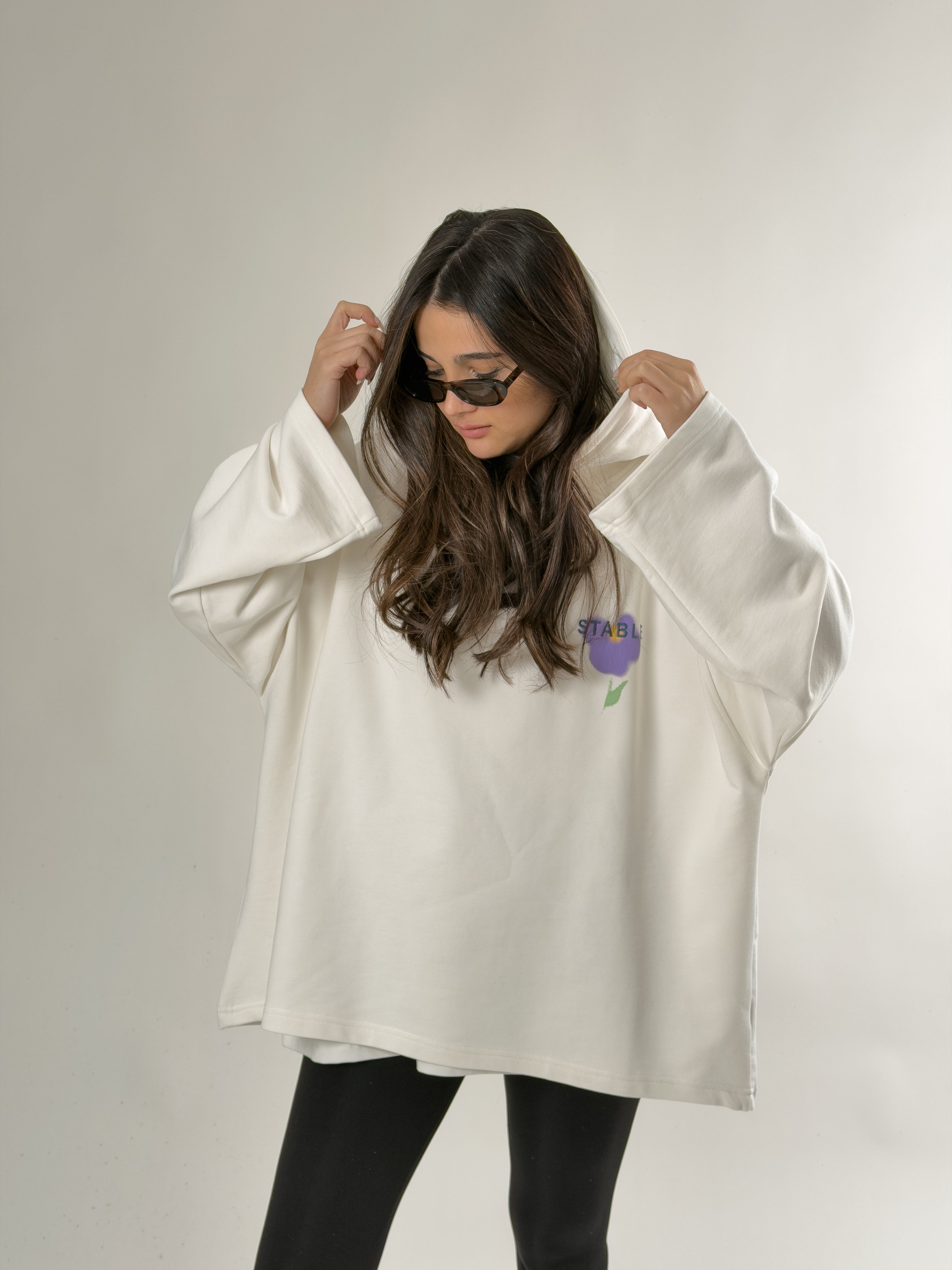 Stable Kapüşonlu Ekru Oversize Kadın Sweat COC2690