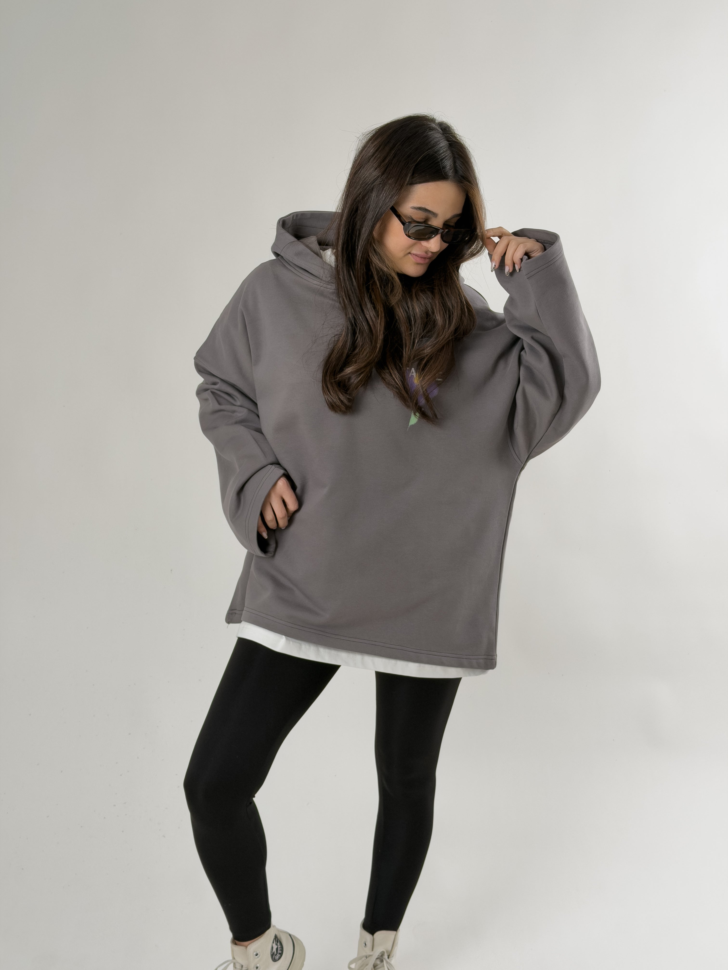 Stable Kapüşonlu Gri Oversize Kadın Sweat COC2691