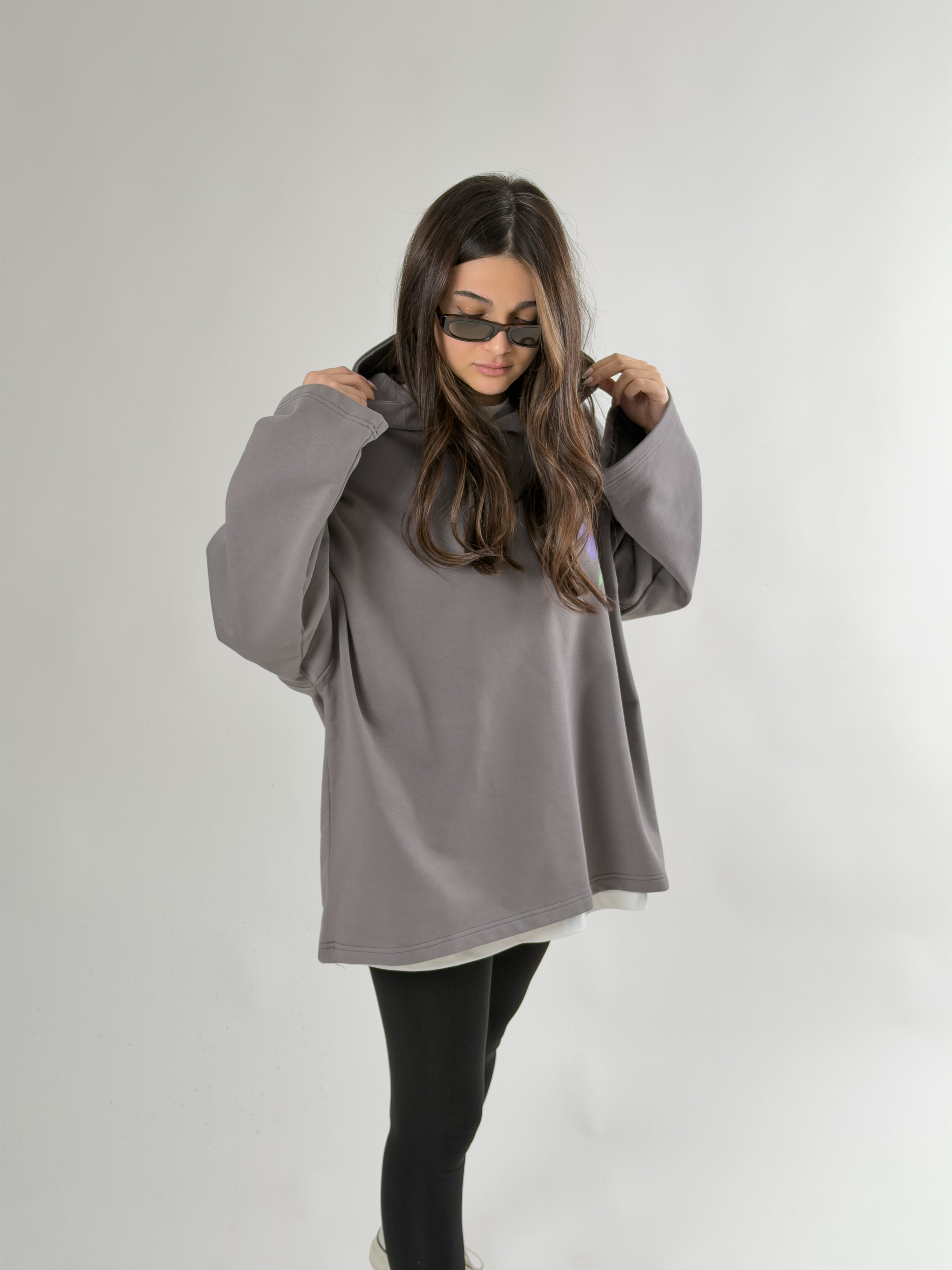 Stable Kapüşonlu Gri Oversize Kadın Sweat COC2691