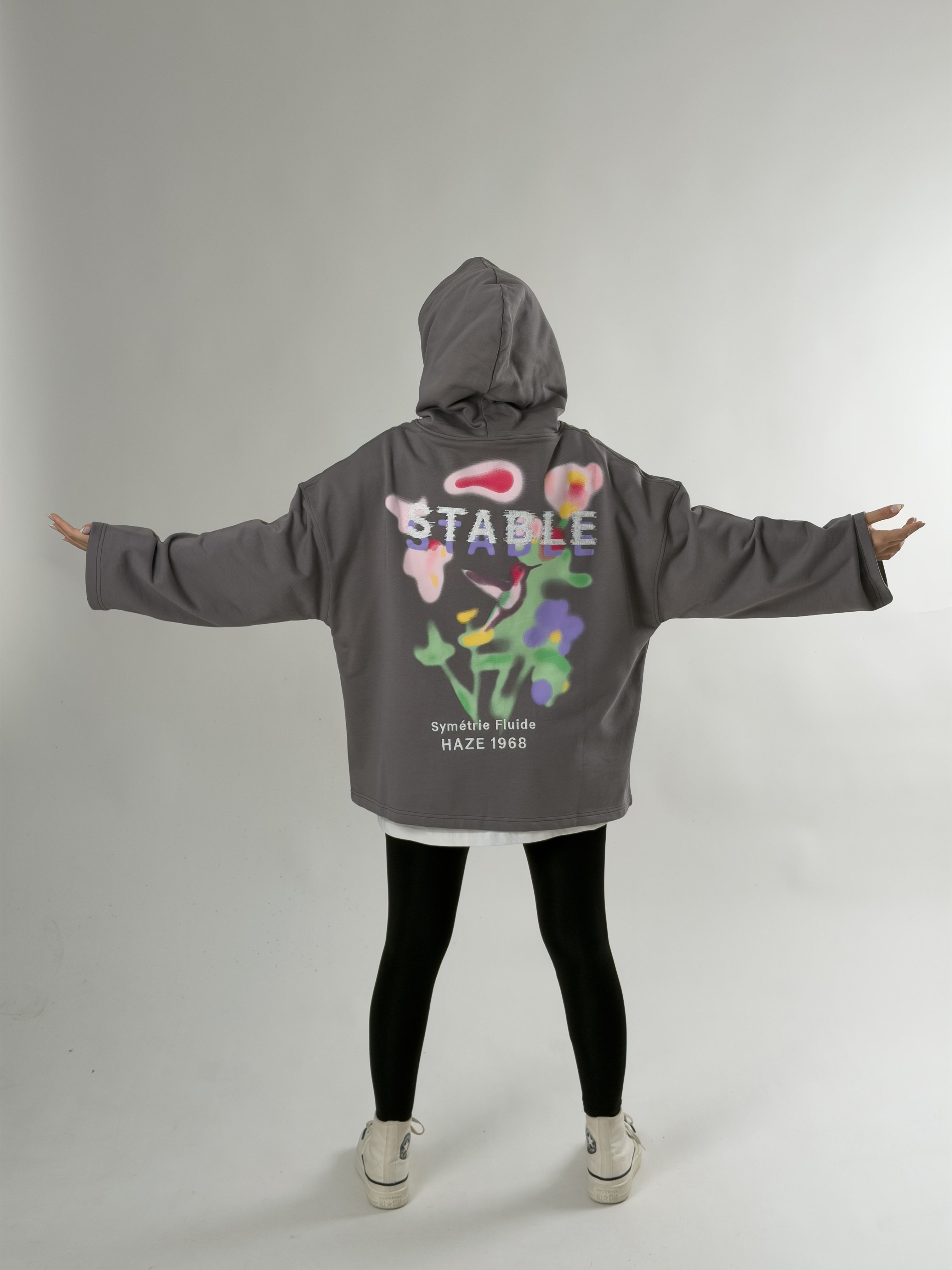 Stable Kapüşonlu Gri Oversize Kadın Sweat COC2691