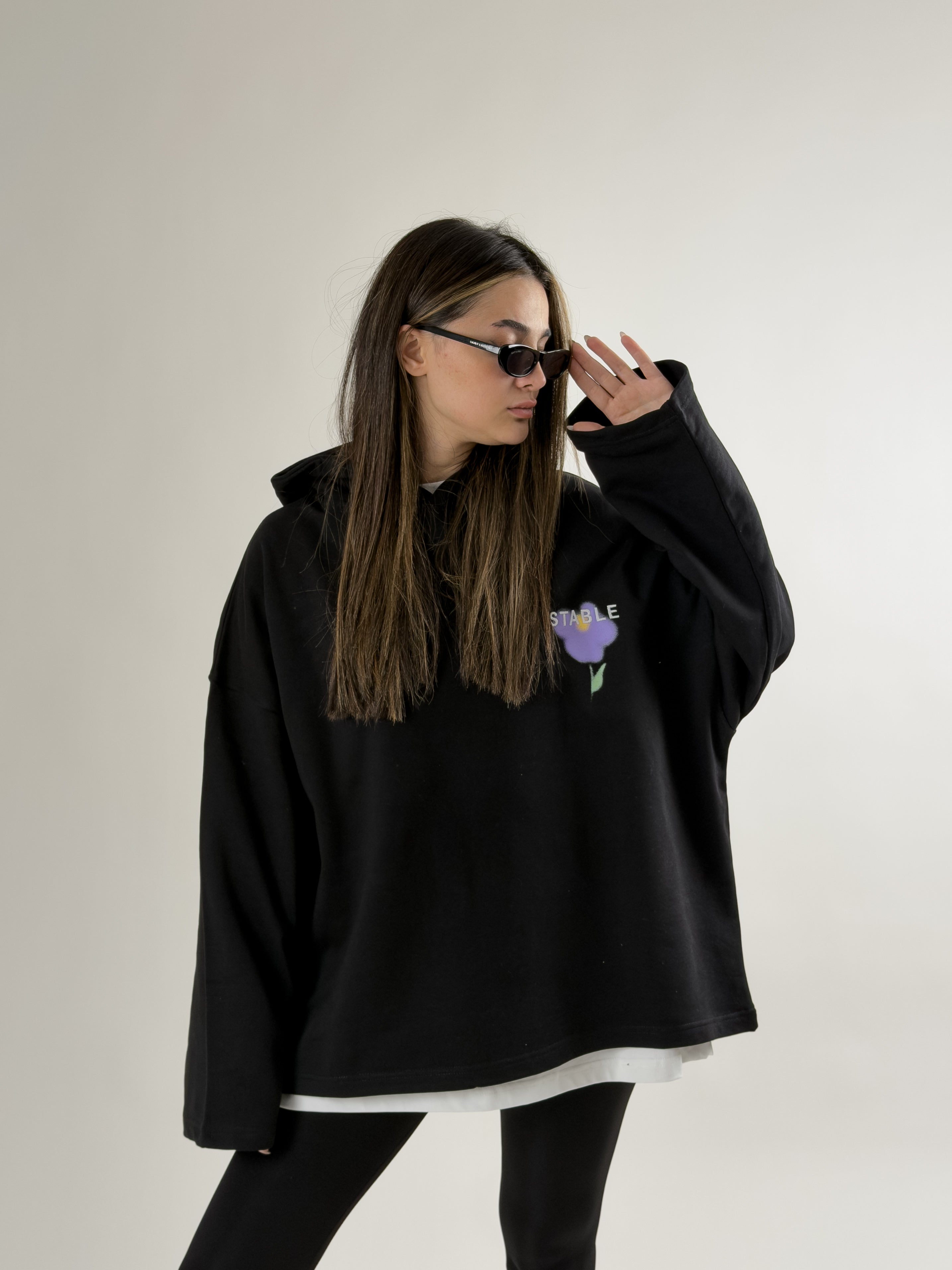 Stable Kapüşonlu Siyah Oversize Kadın Sweat COC2654