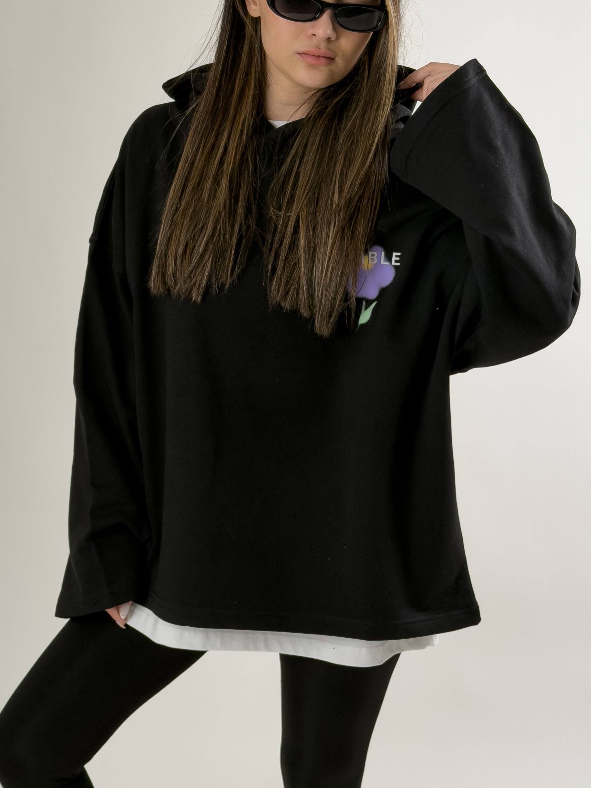 Stable Kapüşonlu Siyah Oversize Kadın Sweat COC2654