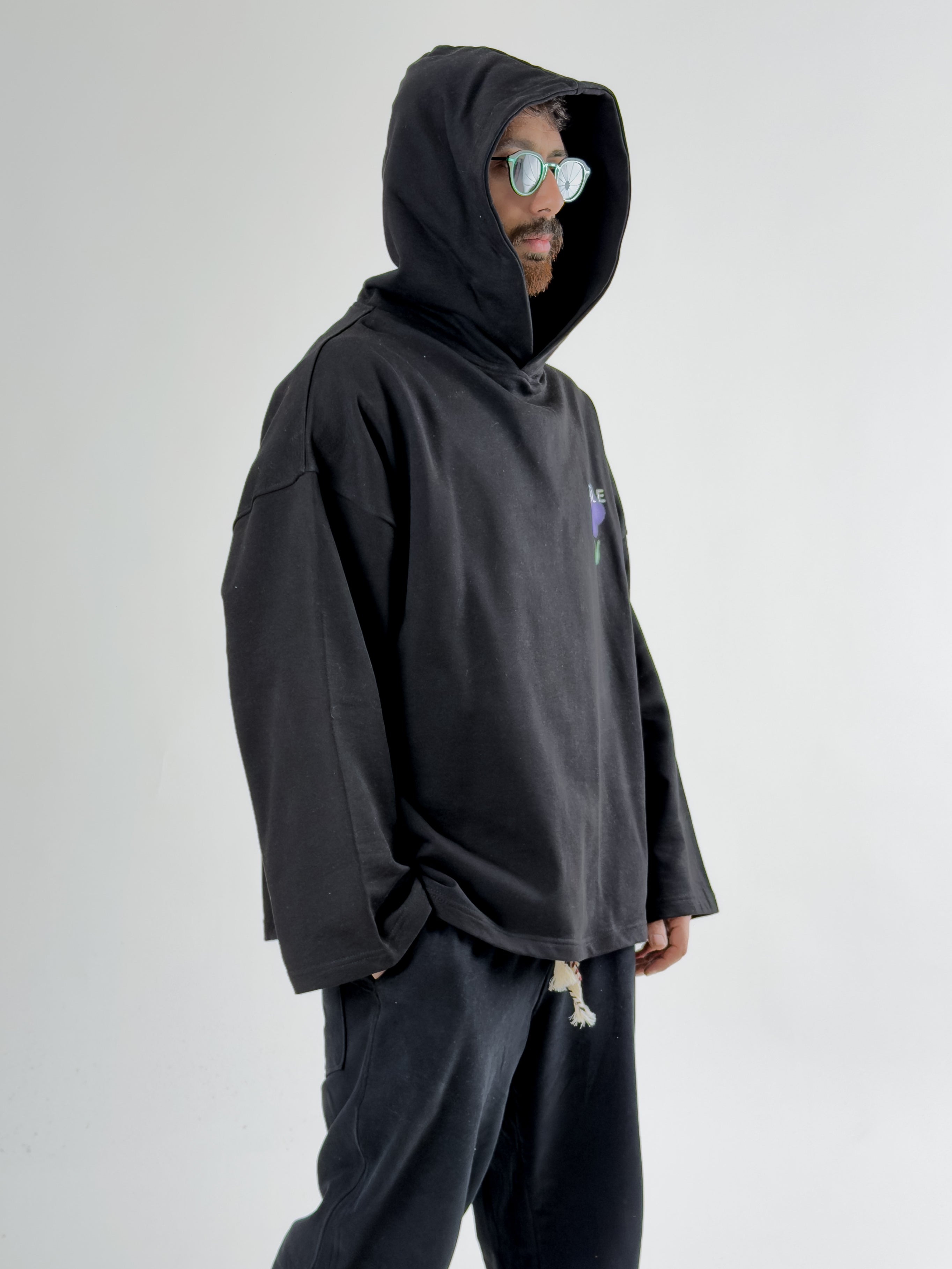 Stable Kapüşonlu Siyah Oversize Erkek Sweat COC2706