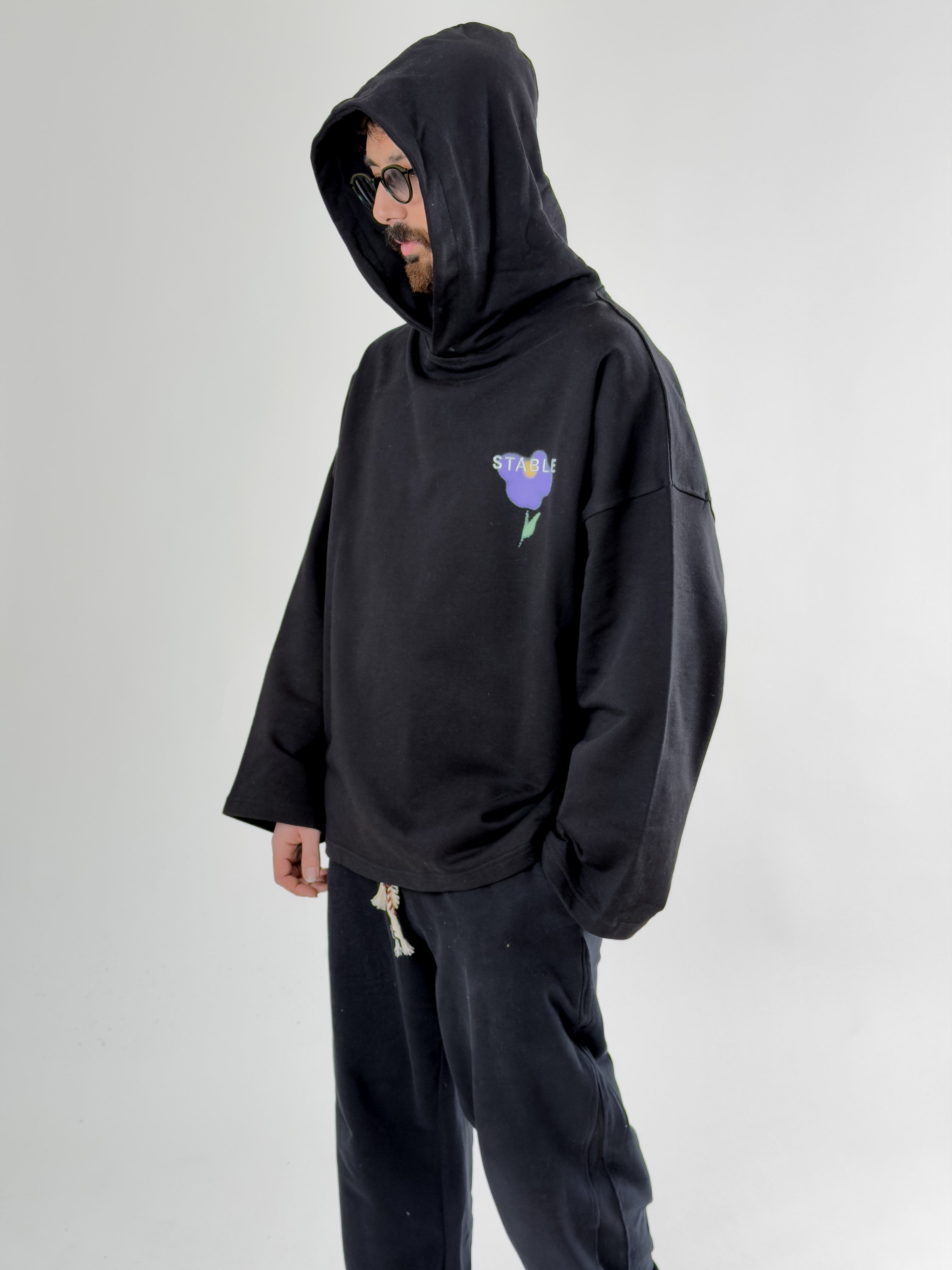 Stable Kapüşonlu Siyah Oversize Erkek Sweat COC2706