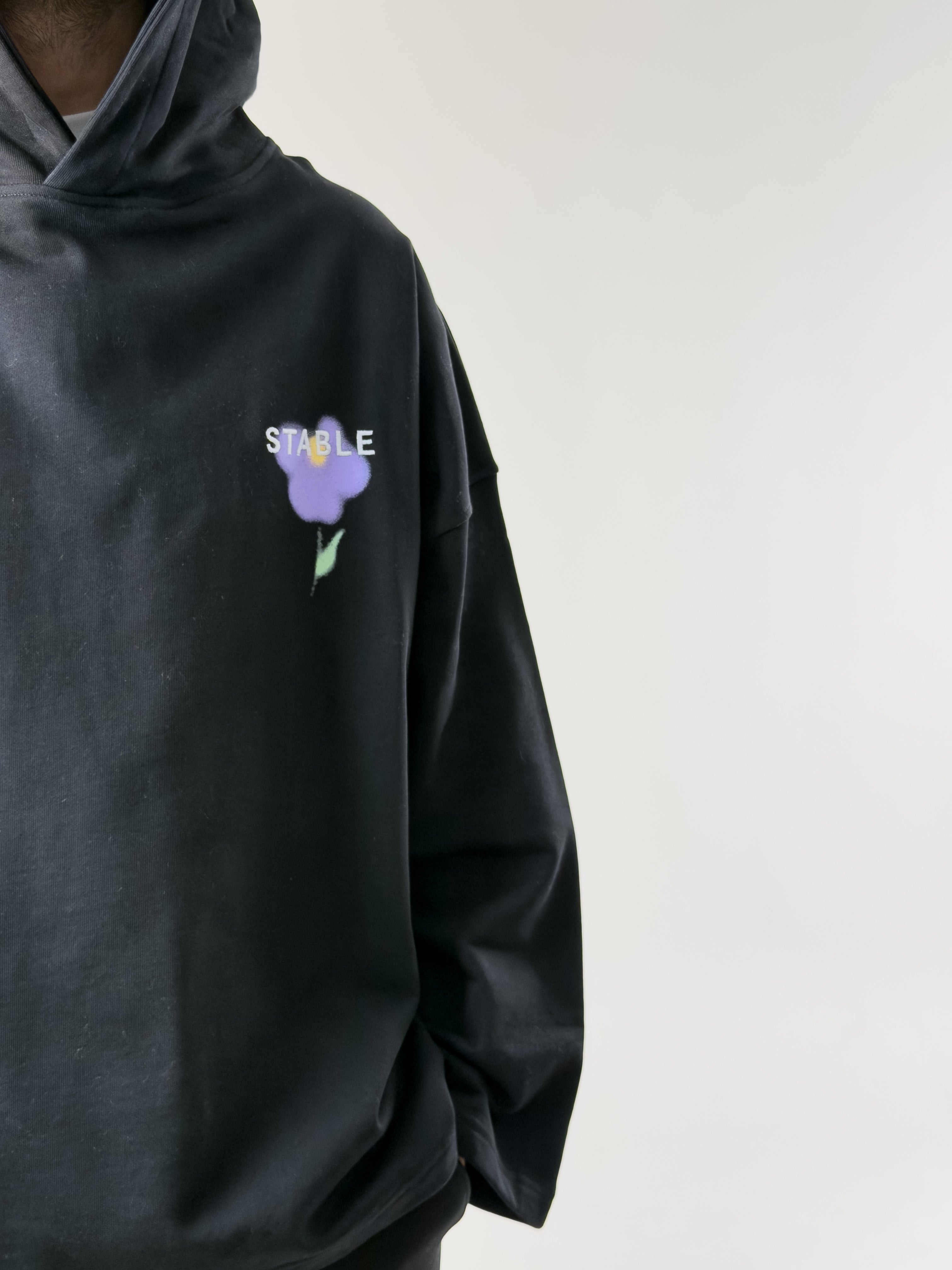 Stable Kapüşonlu Siyah Oversize Erkek Sweat COC2706
